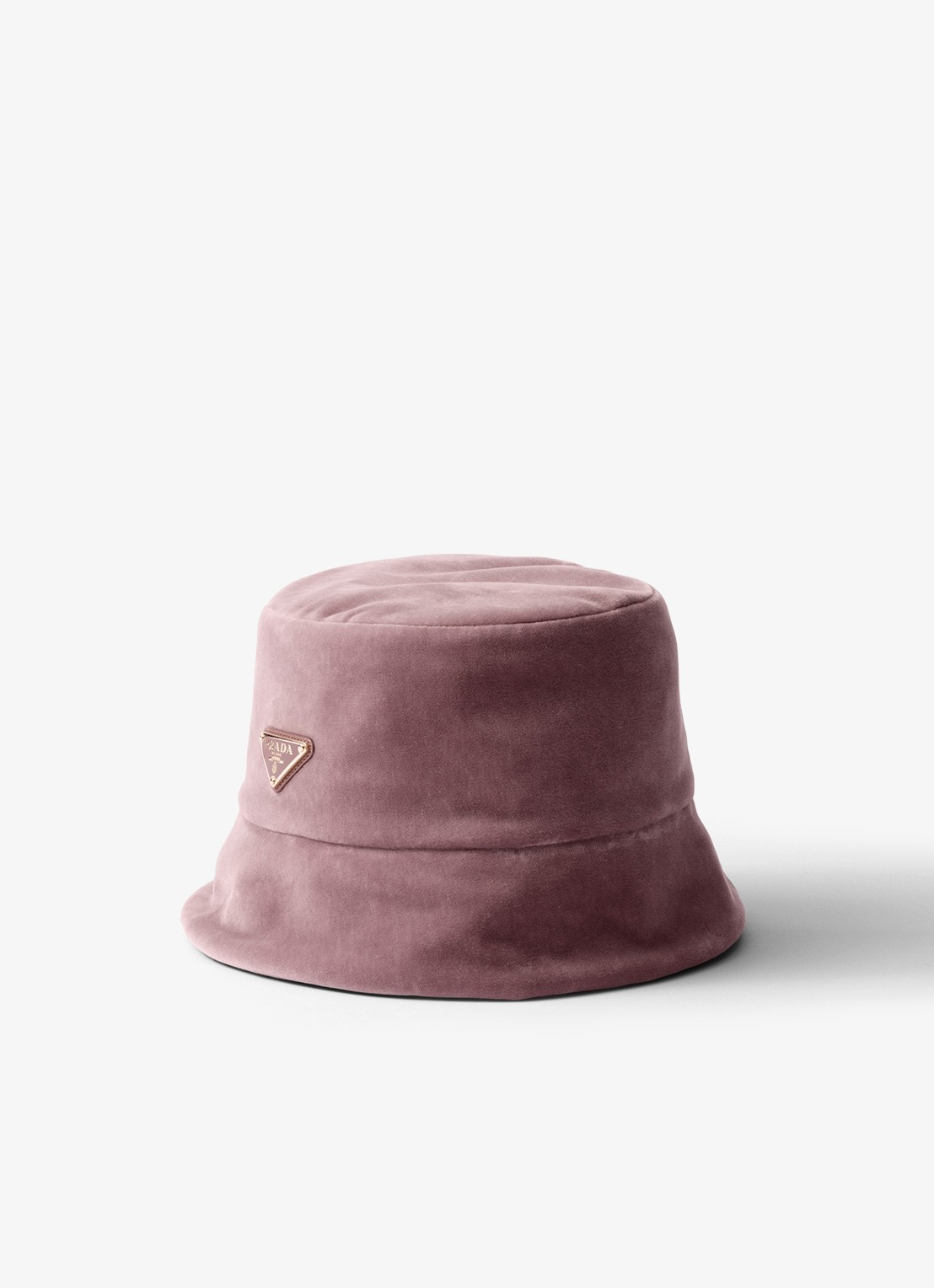 Prada Bucket hoed van fluweel met logo - voorkant 3 oudroze