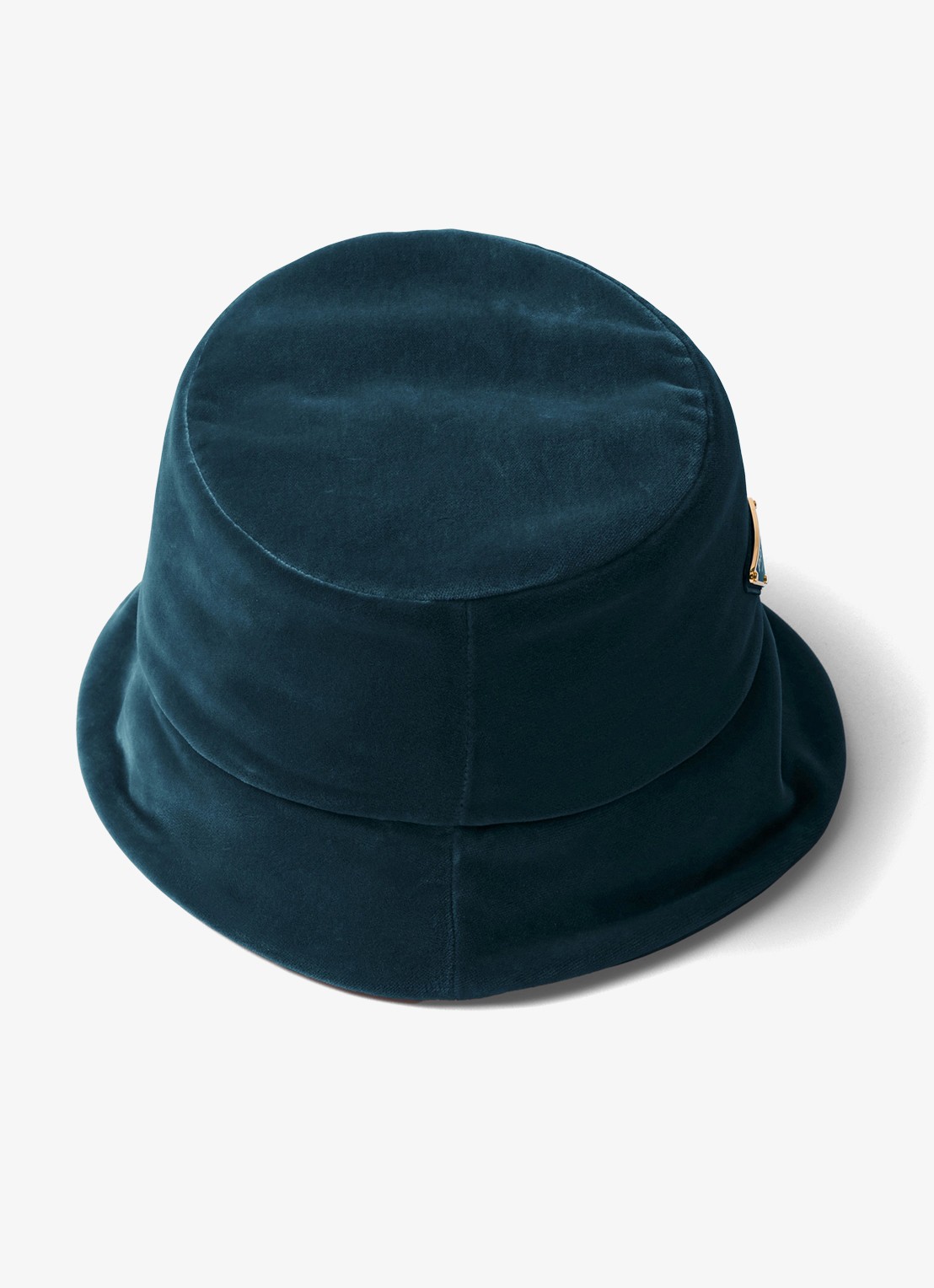 Prada Bucket hoed van fluweel met logo - detail petrol