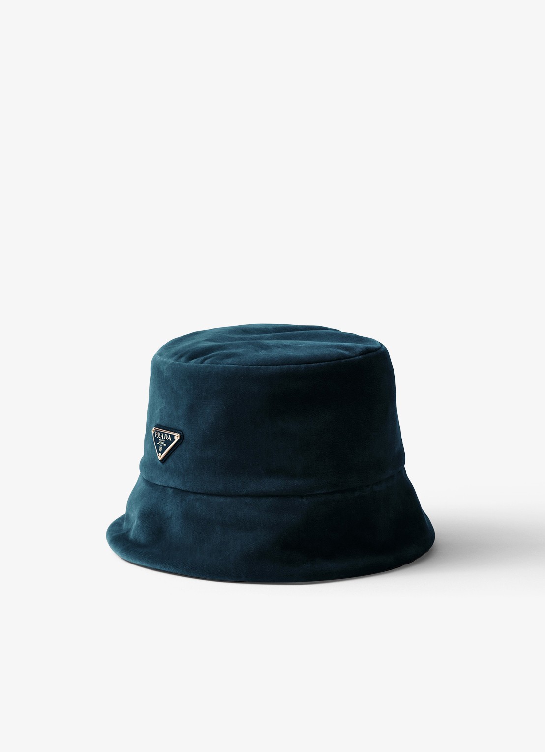Prada Bucket hoed van fluweel met logo - voorkant 3 petrol