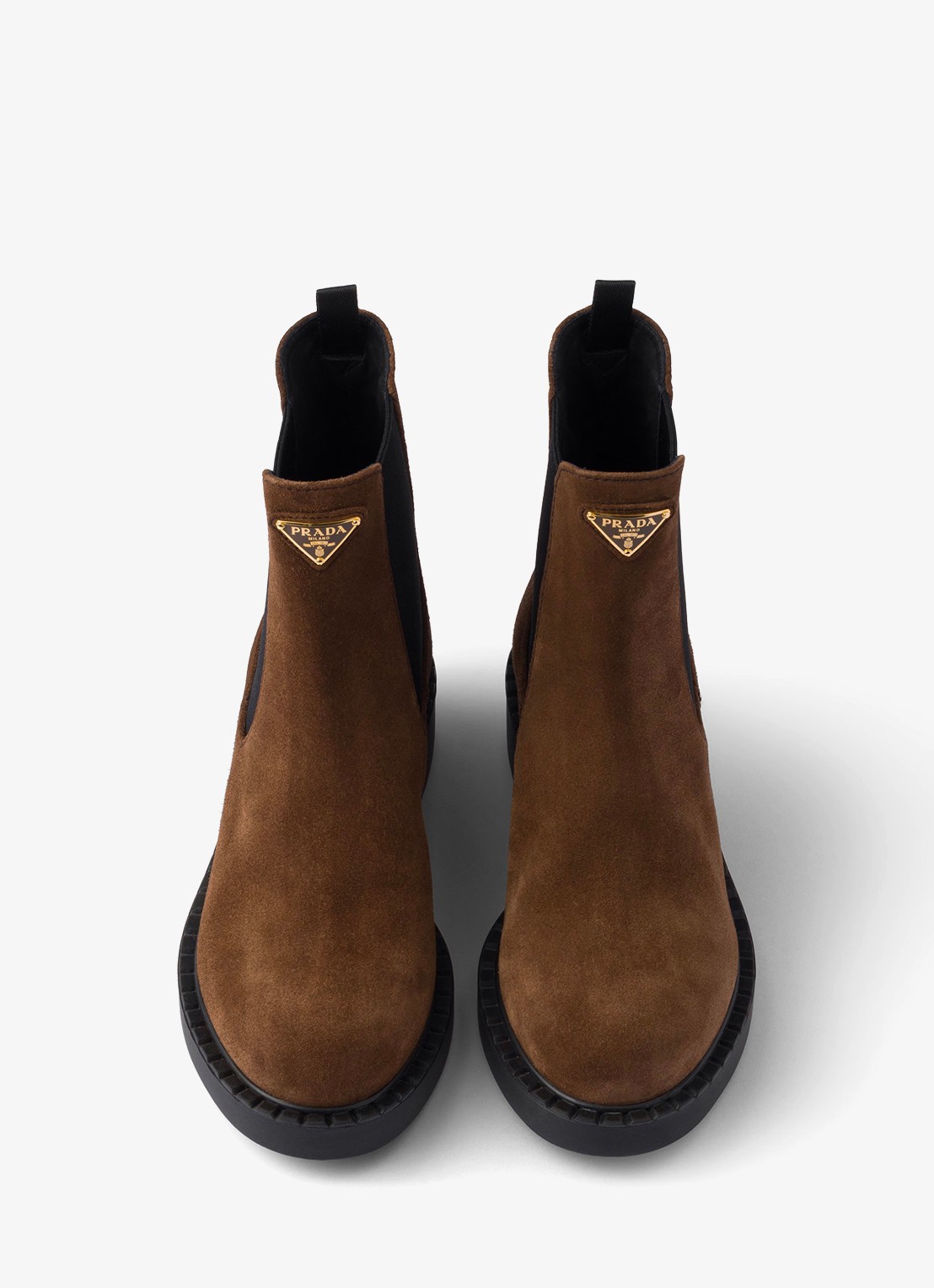 Prada Chelsea boot van suède - detail donkerbruin