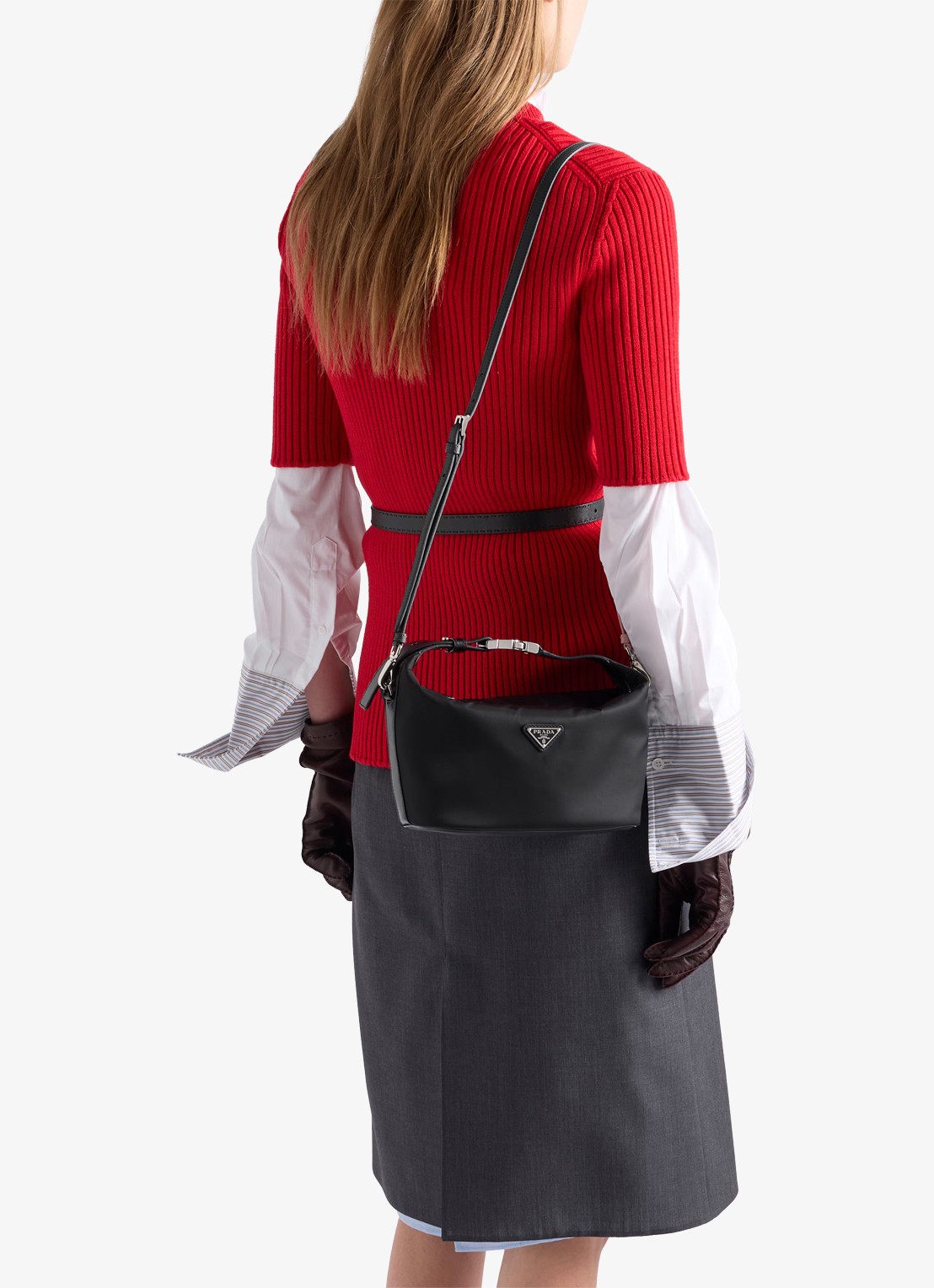Prada Chérie Re-Nylon Mini handtas met leren details - detail 5 diepzwart