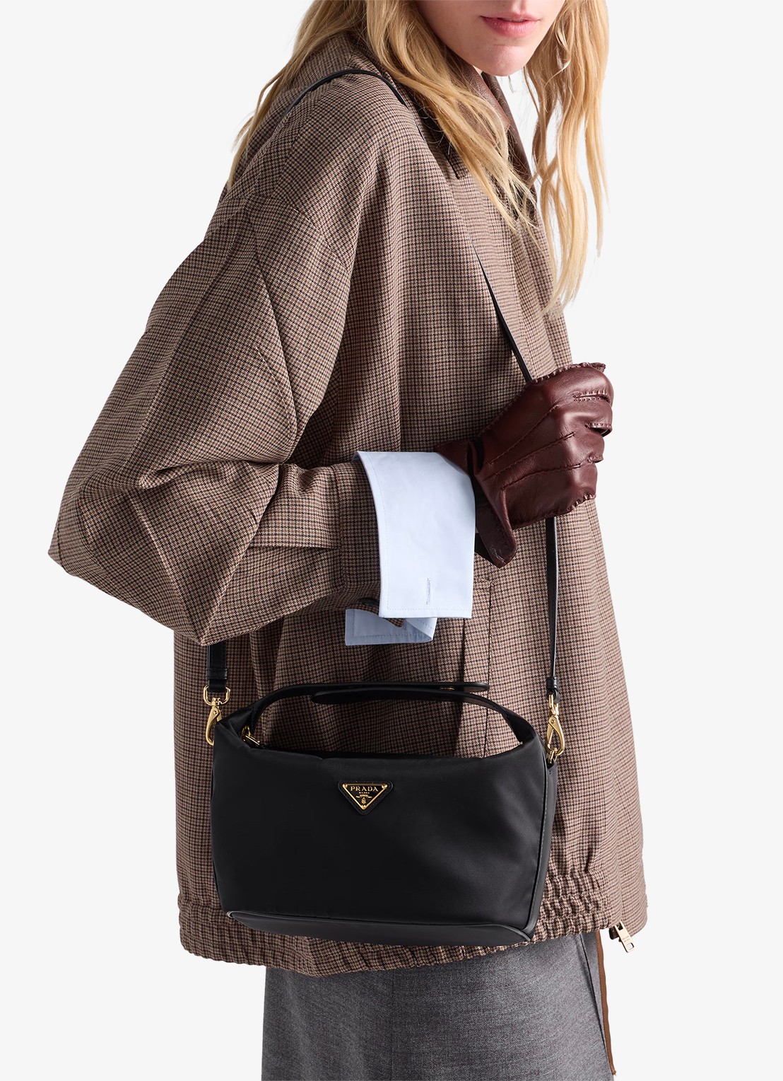 Prada Chérie Re-Nylon Mini handtas met leren details - detail 7 black