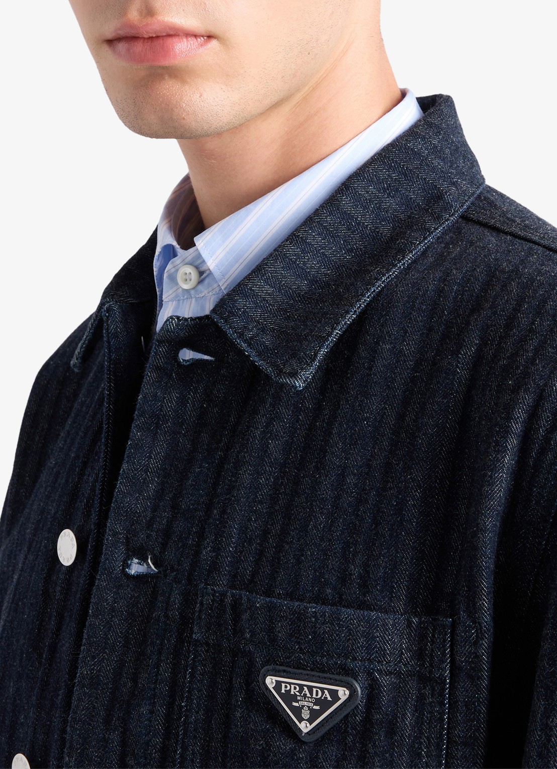Prada Chevron regular fit overshirt met borstzak - detail 5 indigo
