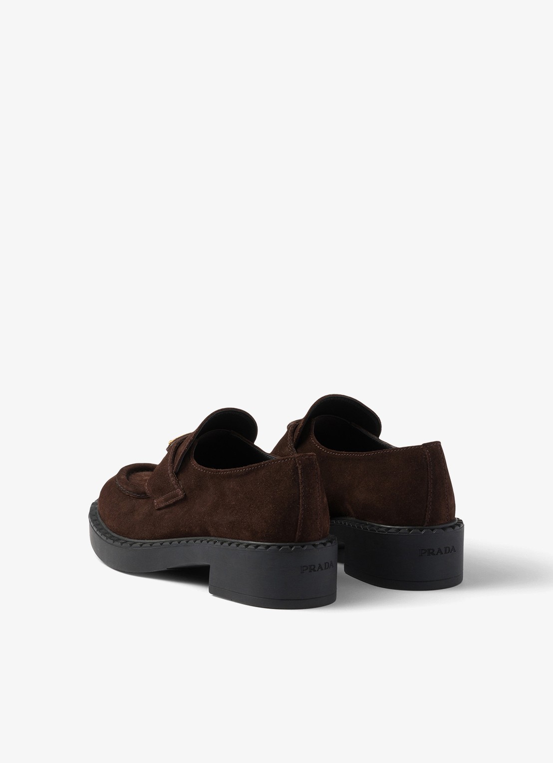 Prada Chocolate loafer van kalfssuède - achterkant 5 donkerbruin