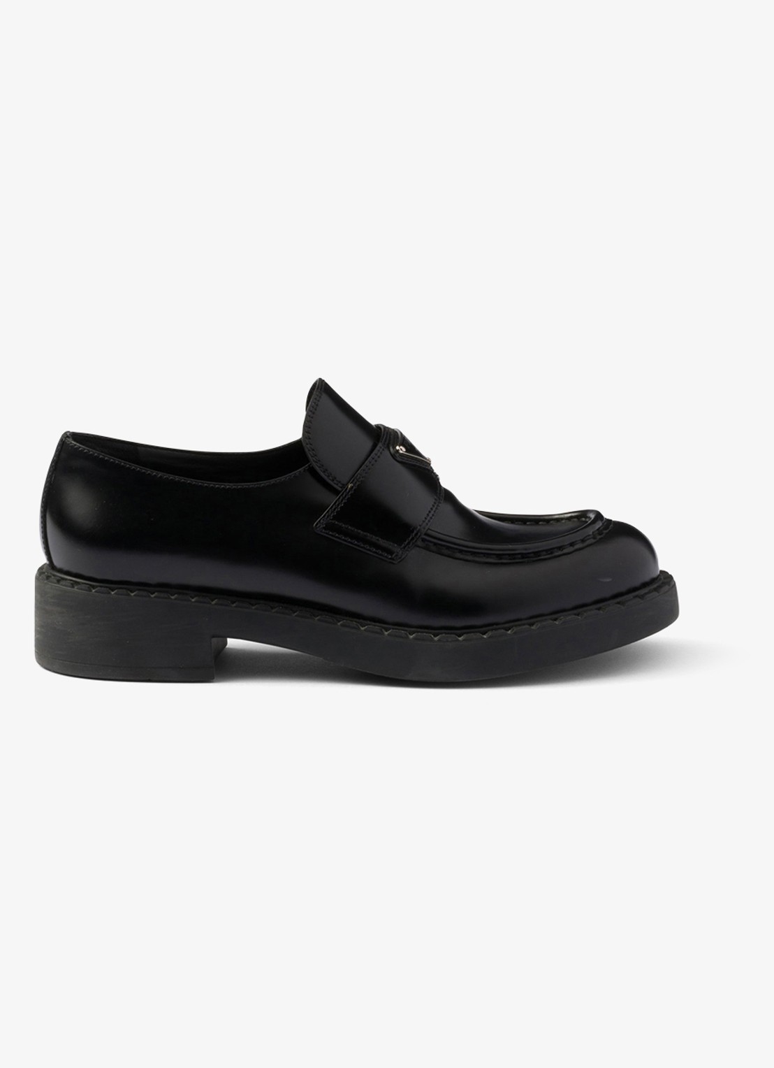 Prada Chocolate loafer van leer met logo  - voorkant 3 zwart