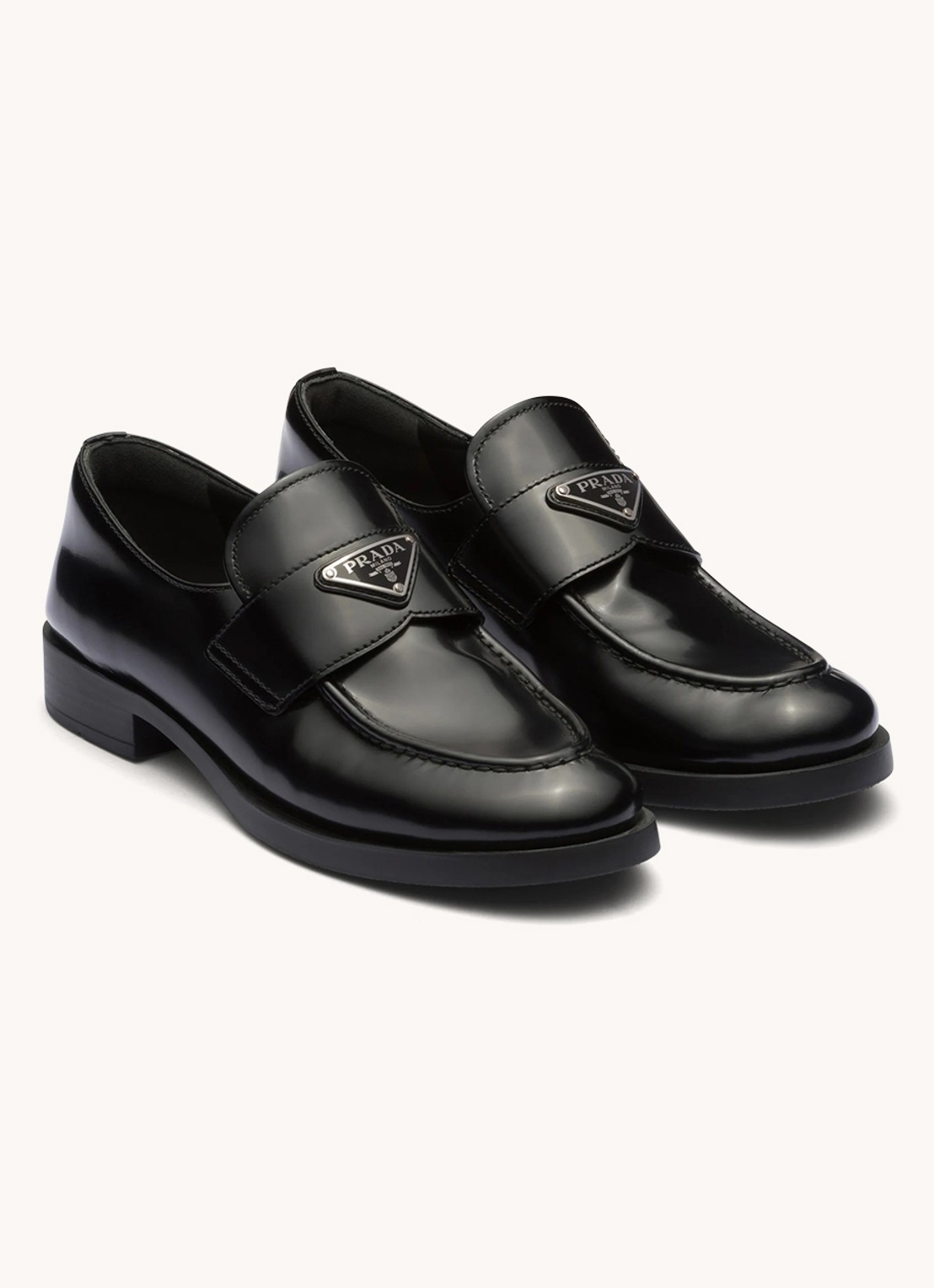 Prada Chocolate loafer van leer met logo  - voorkant zwart