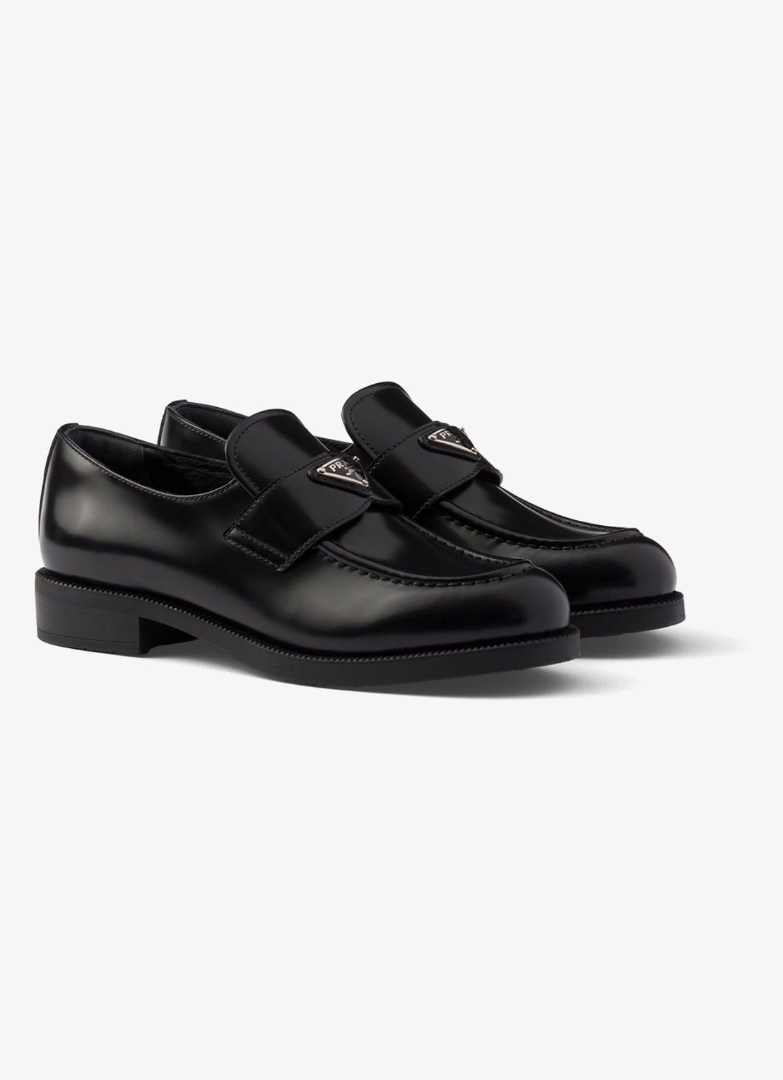 Prada Chocolate loafer van leer met logo  - voorkant 3 zwart
