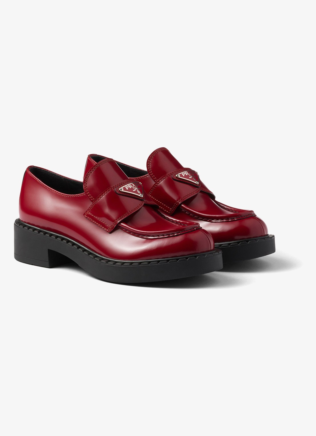 Prada Chocolate loafer van leer met logo  - detail 5 rood
