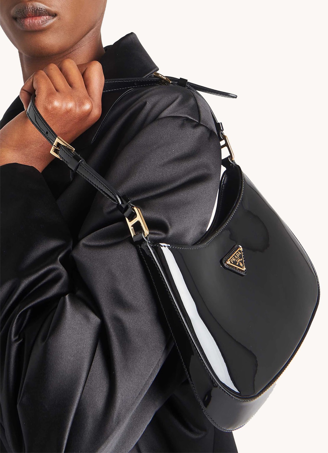 Prada Cleo schoudertas van lakleer - voorkant 3 zwart