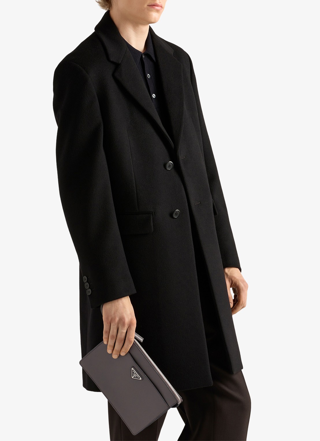 Prada Clutch van kalfsleer - voorkant 7 donkergrijs
