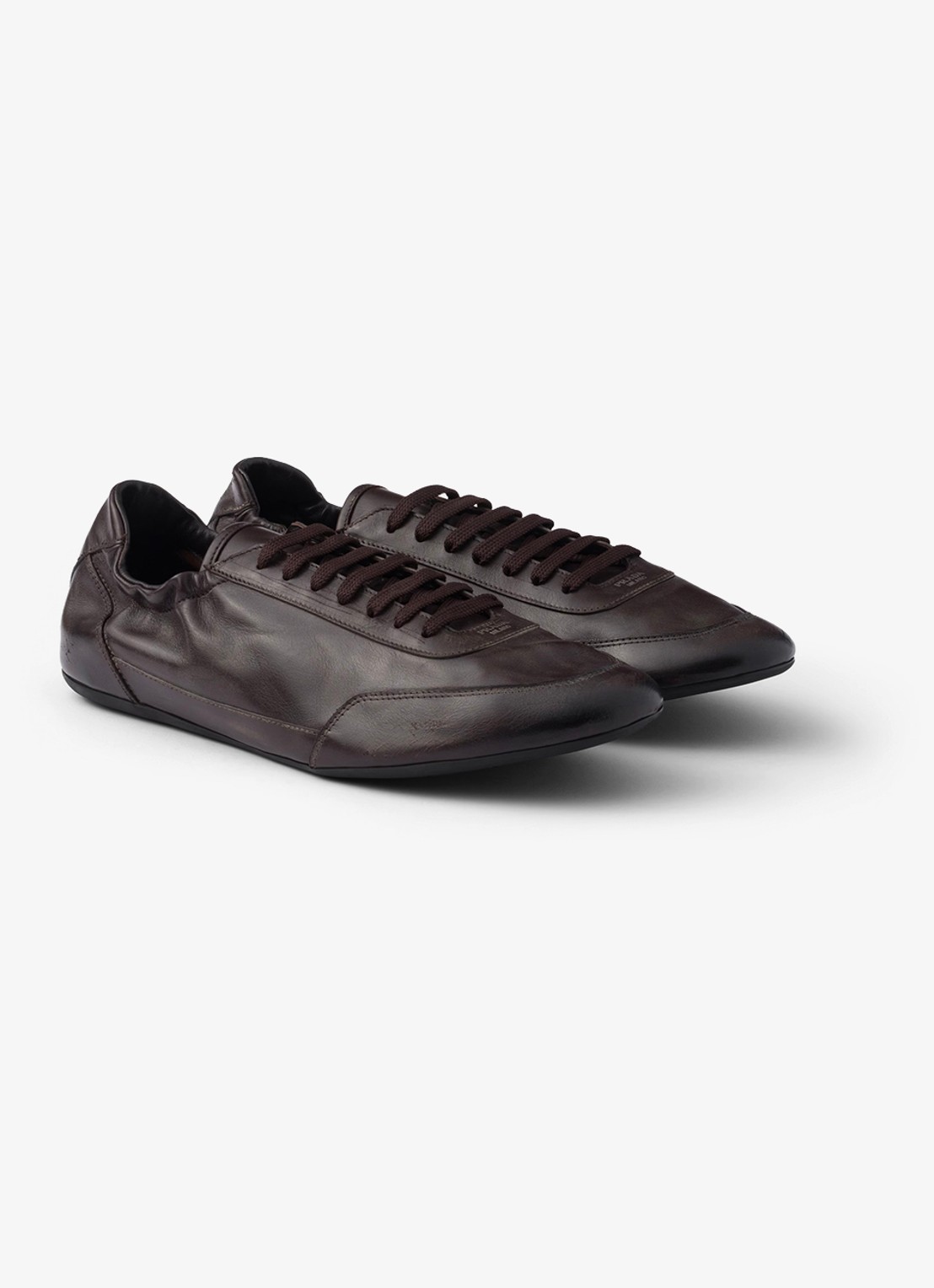 Prada Collapse sneaker van kalfsleer - voorkant 2 donkerbruin