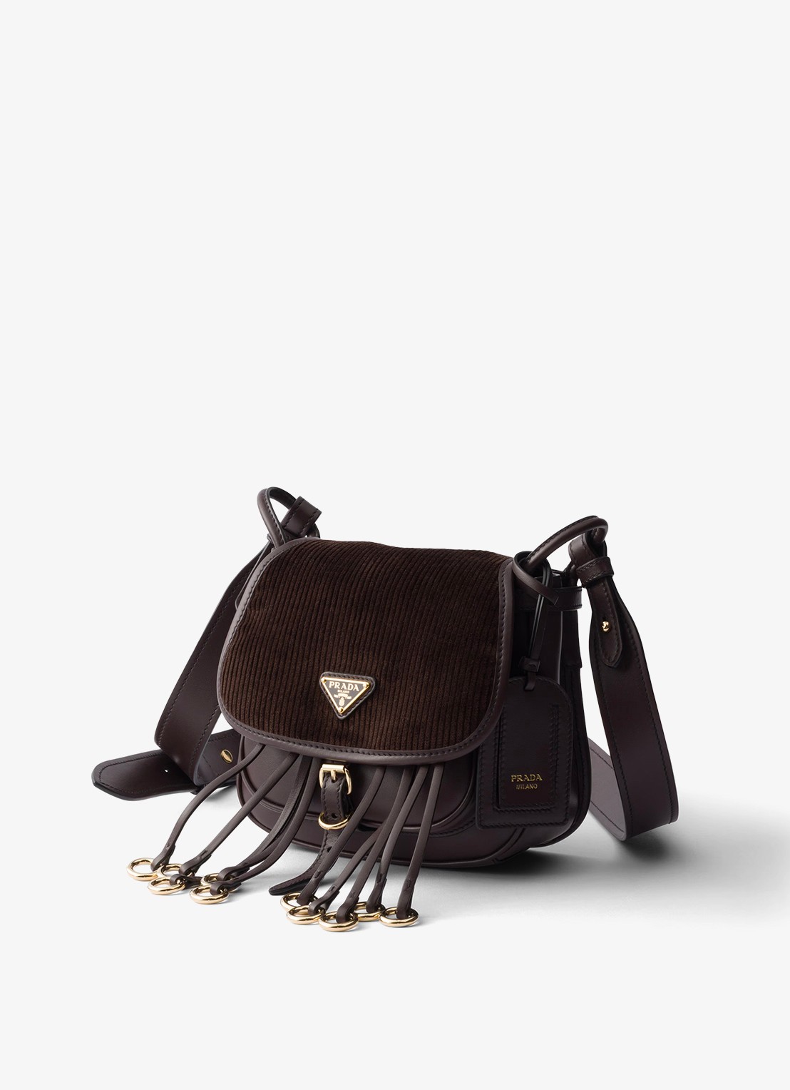 Prada Corsaire Mini schoudertas van corduroy met leren details - voorkant 2 donkerbruin