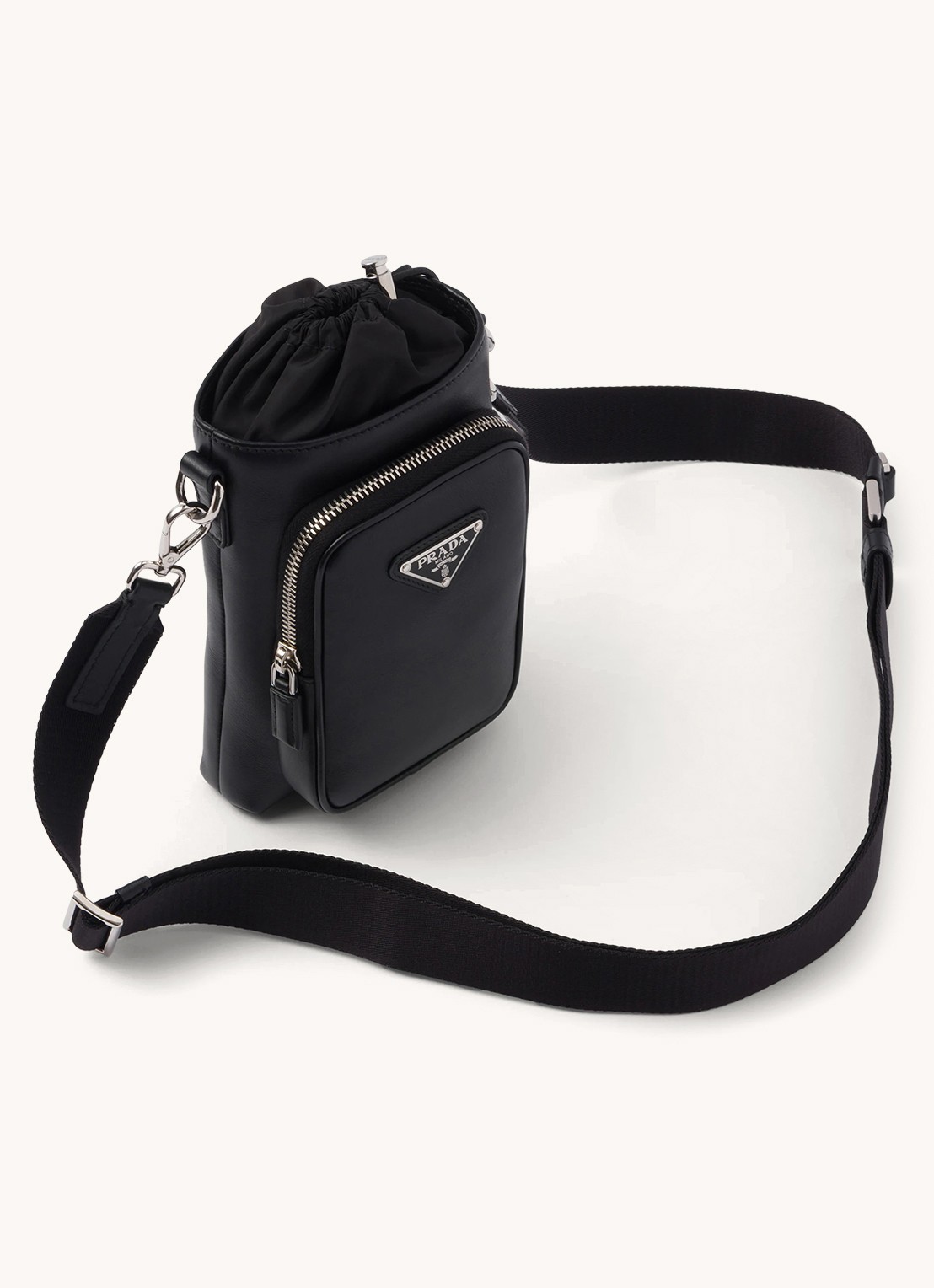 Prada Crossbody telefoonhoes van leer met afneembare schouderriem - achterkant zwart