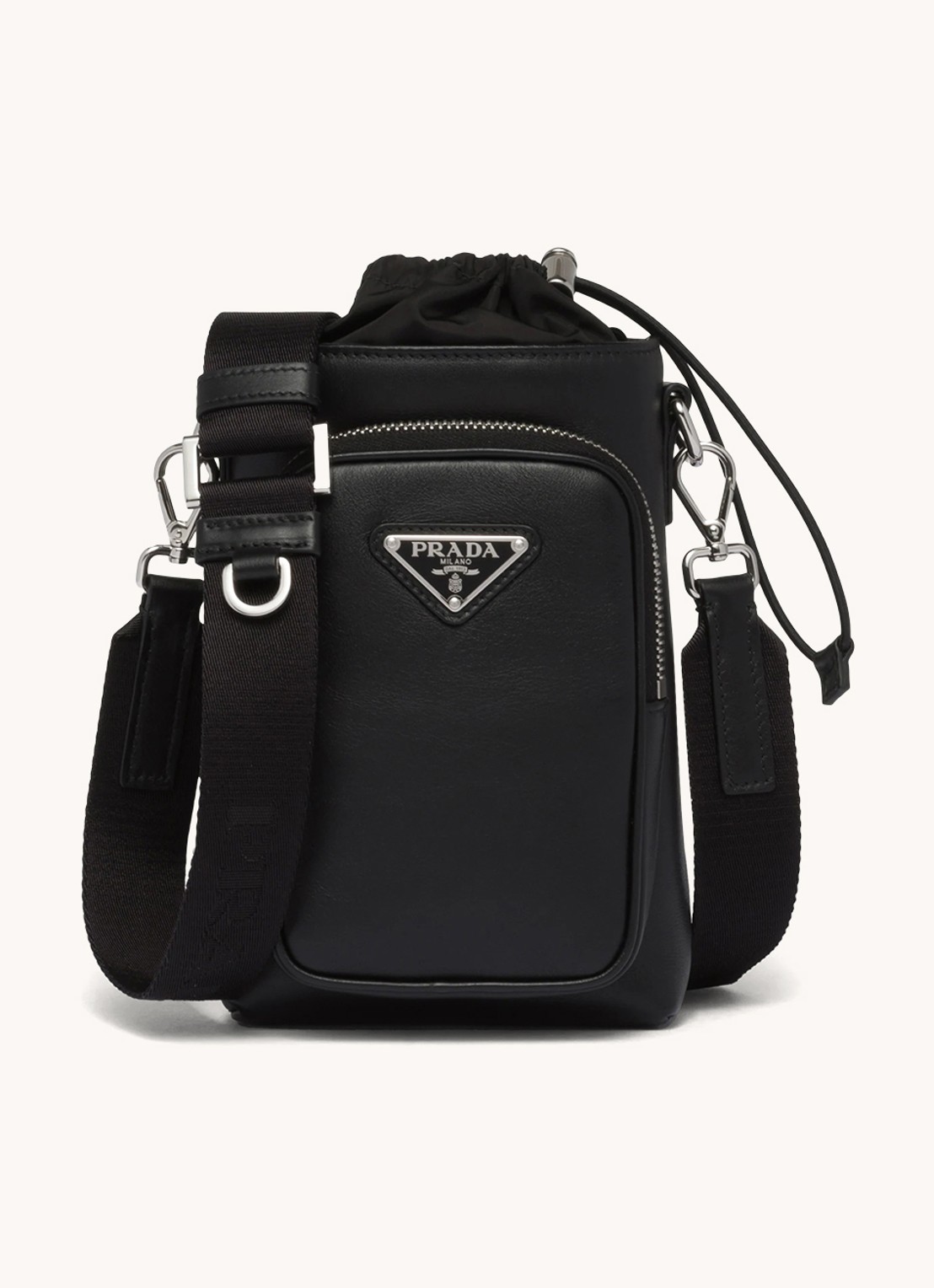 Prada Crossbody telefoonhoes van leer met afneembare schouderriem - voorkant 2 zwart
