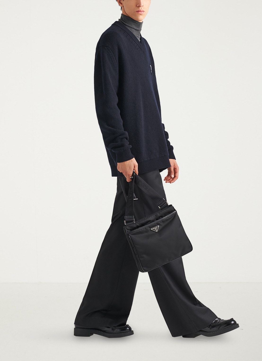 Prada Crossbodytas met leren details - voorkant 3 zwart