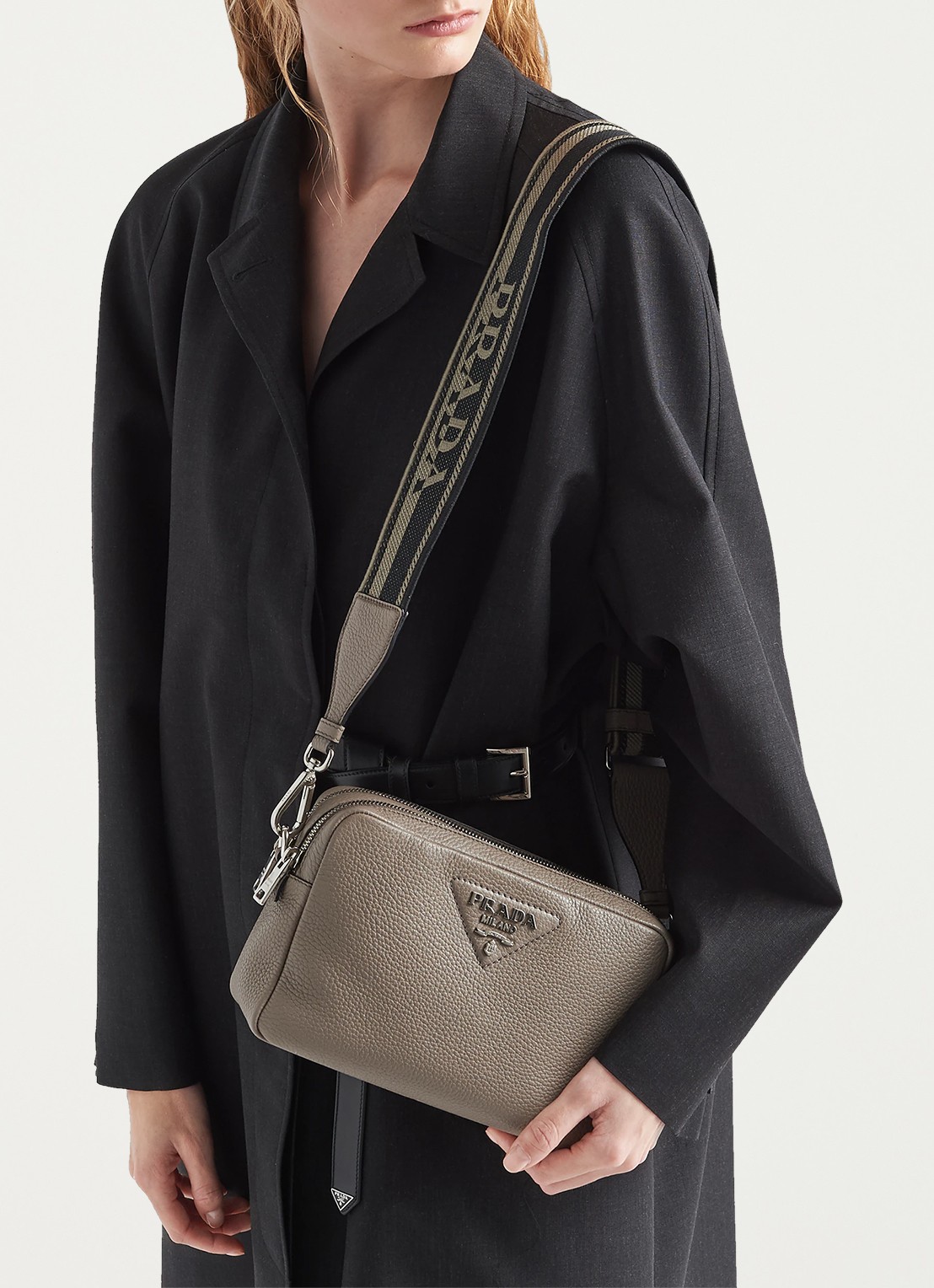 Prada Crossbodytas van leer - voorkant 7 donkergrijs