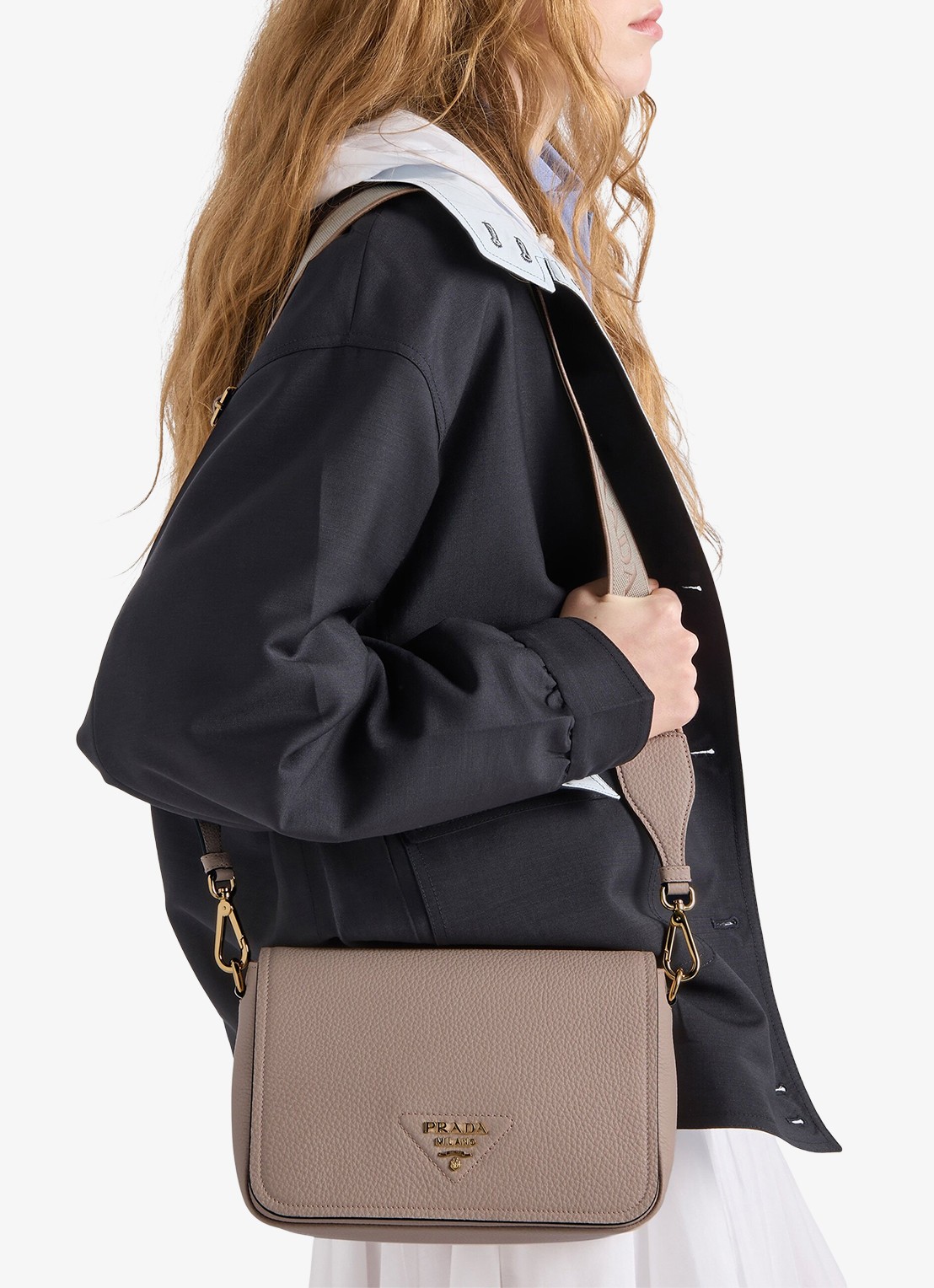 Prada Crossbodytas van leer - voorkant 2 taupe