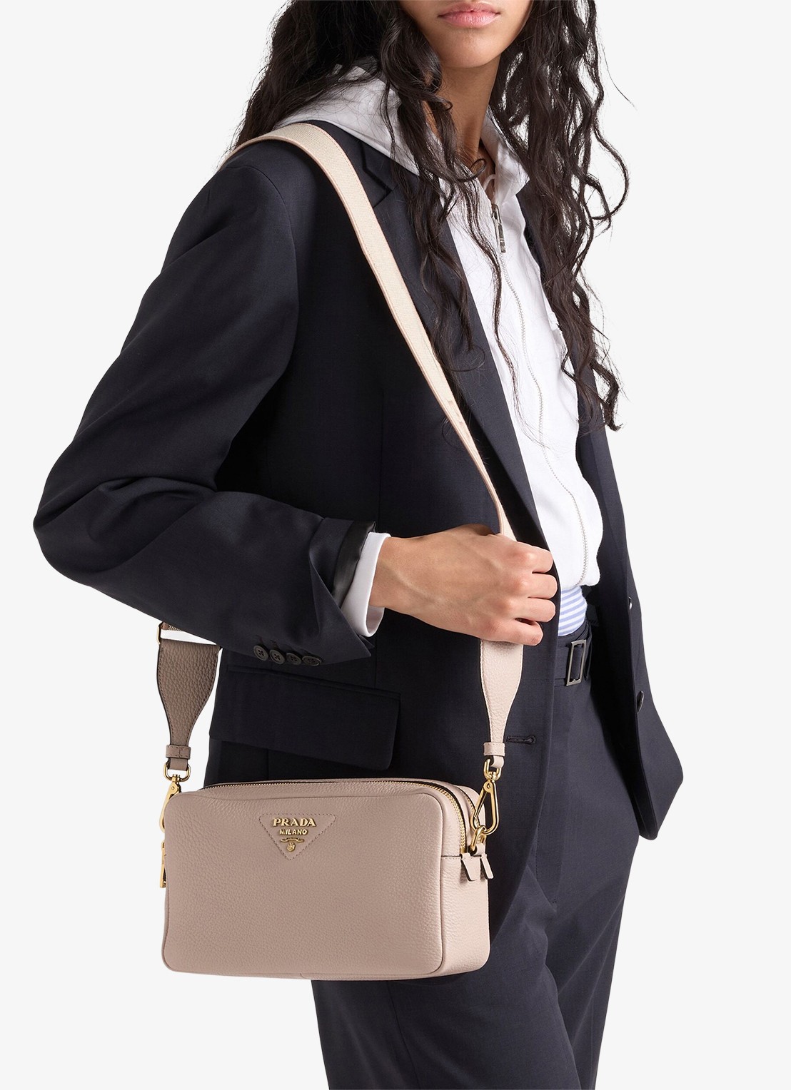 Prada Crossbodytas van leer - voorkant 2 taupe