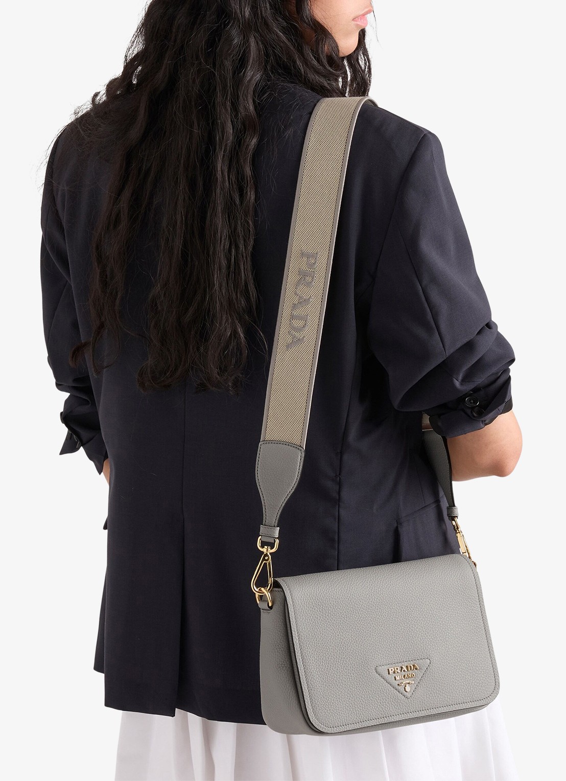 Prada Crossbodytas van leer - voorkant 2 grijs