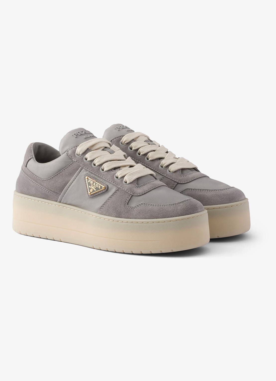 Prada Downtown Bold Re-Nylon sneaker met suède details - voorkant 3 grijs