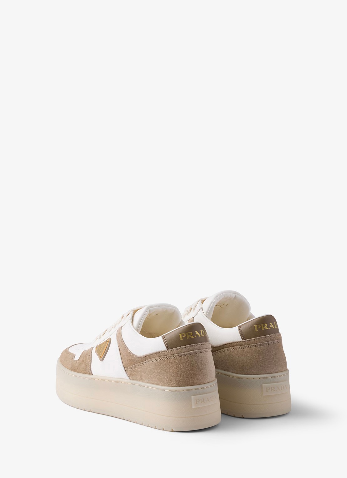Prada Downtown Bold sneaker van lamsleer met sùede details - achterkant 3 beige