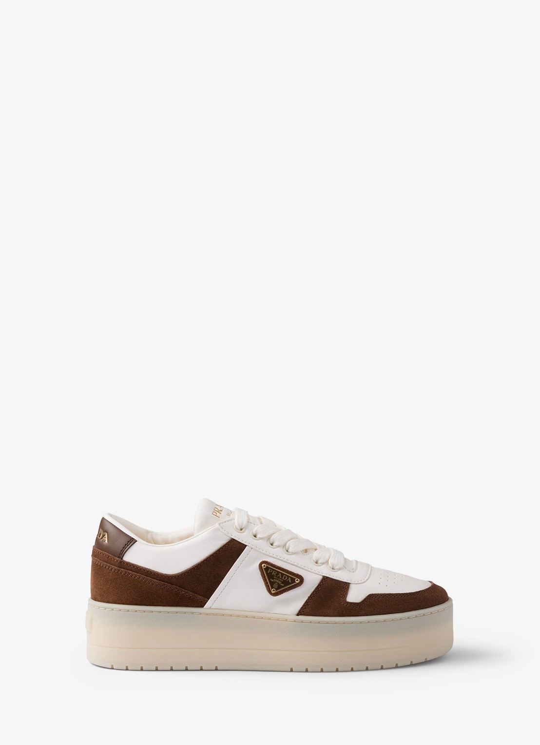 Prada Downtown Bold sneaker van lamsleer met sùede details - voorkant 4 bruin