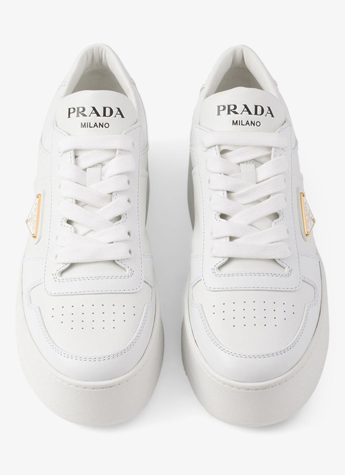 Prada Downtown Bold sneaker van leer met plateauzool - detail 2 wit