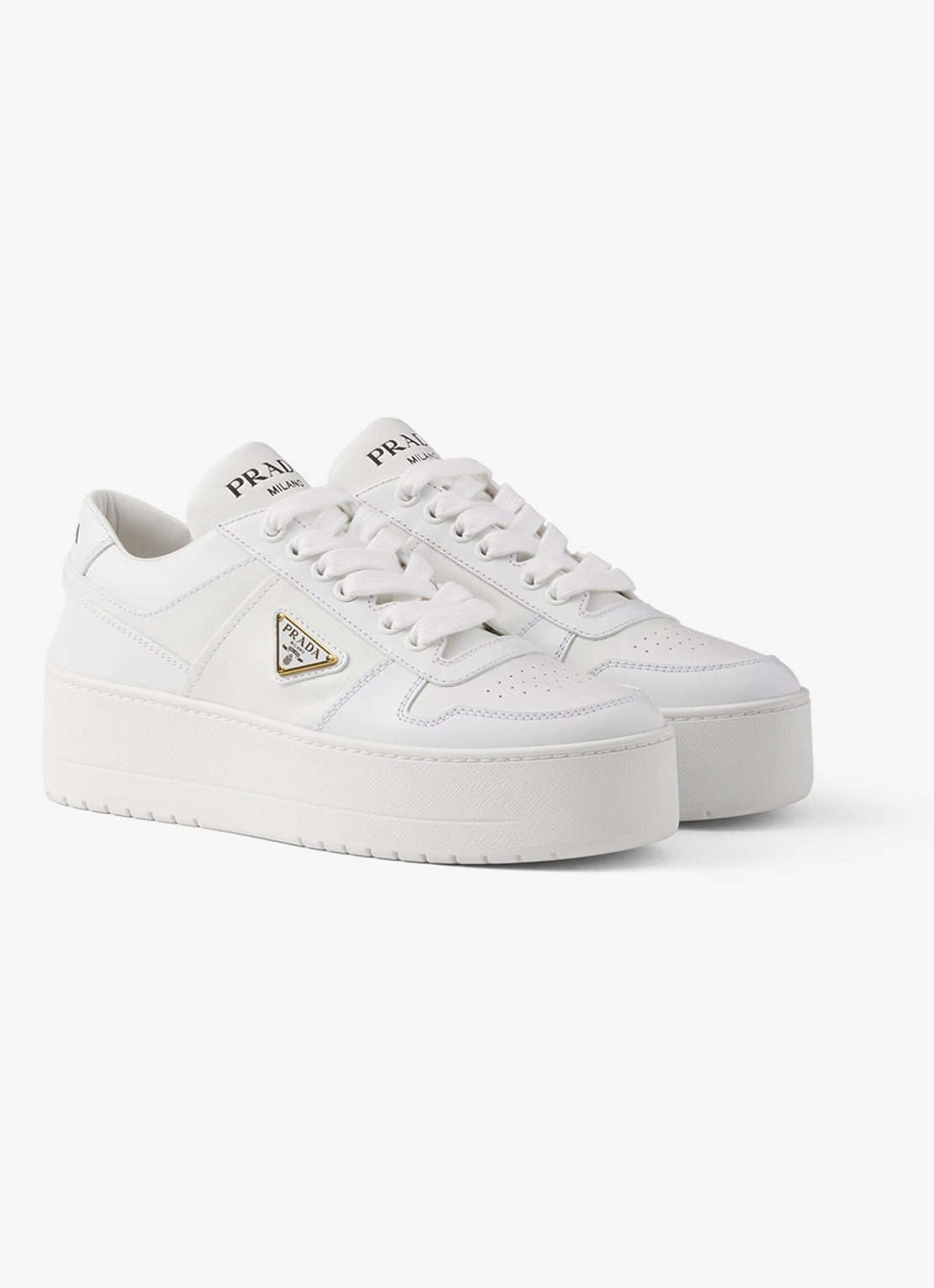 Prada Downtown Bold sneaker van leer met plateauzool - voorkant 6 wit