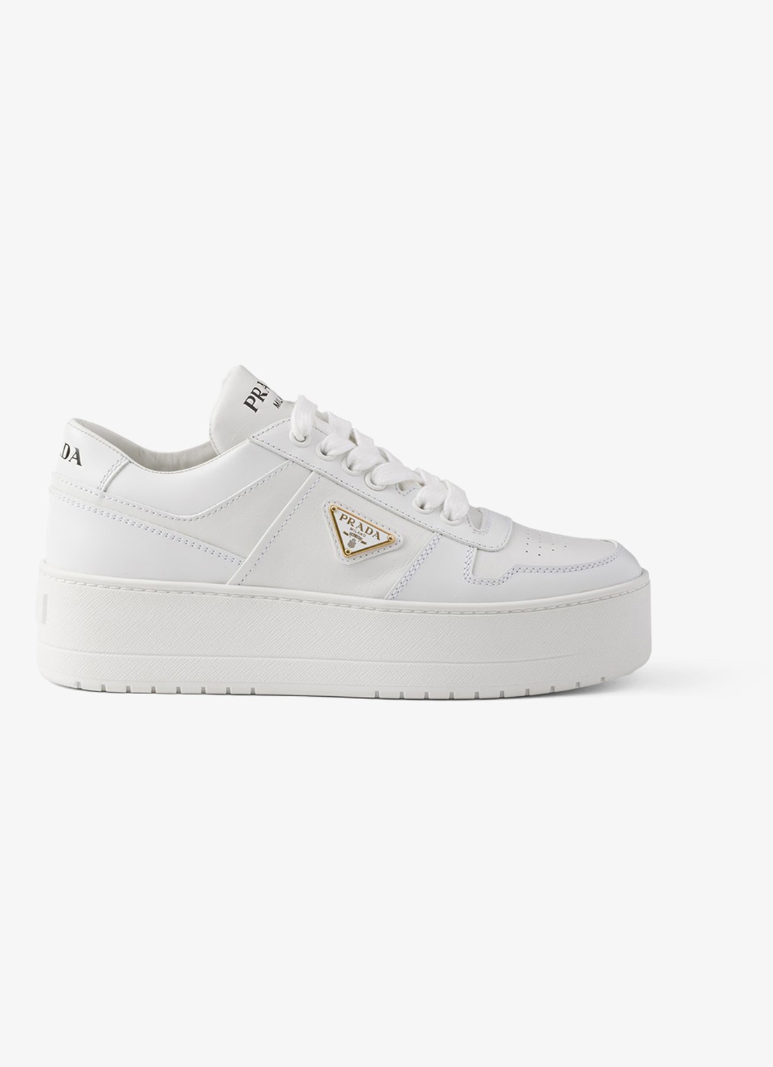 Prada Downtown Bold sneaker van leer met plateauzool - voorkant 7 wit
