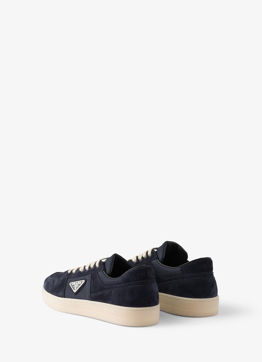 Prada Downtown Re-Nylon sneaker met suède details - achterkant 3 donkerblauw