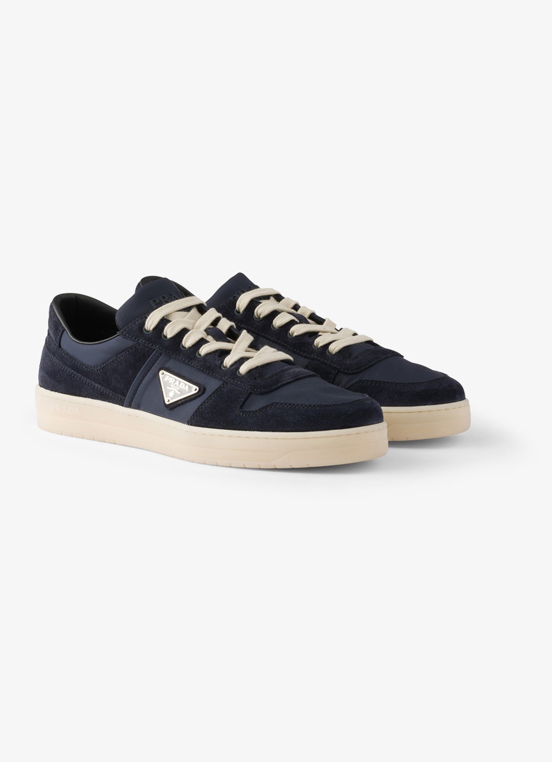 Prada Downtown Re-Nylon sneaker met suède details - voorkant 4 donkerblauw