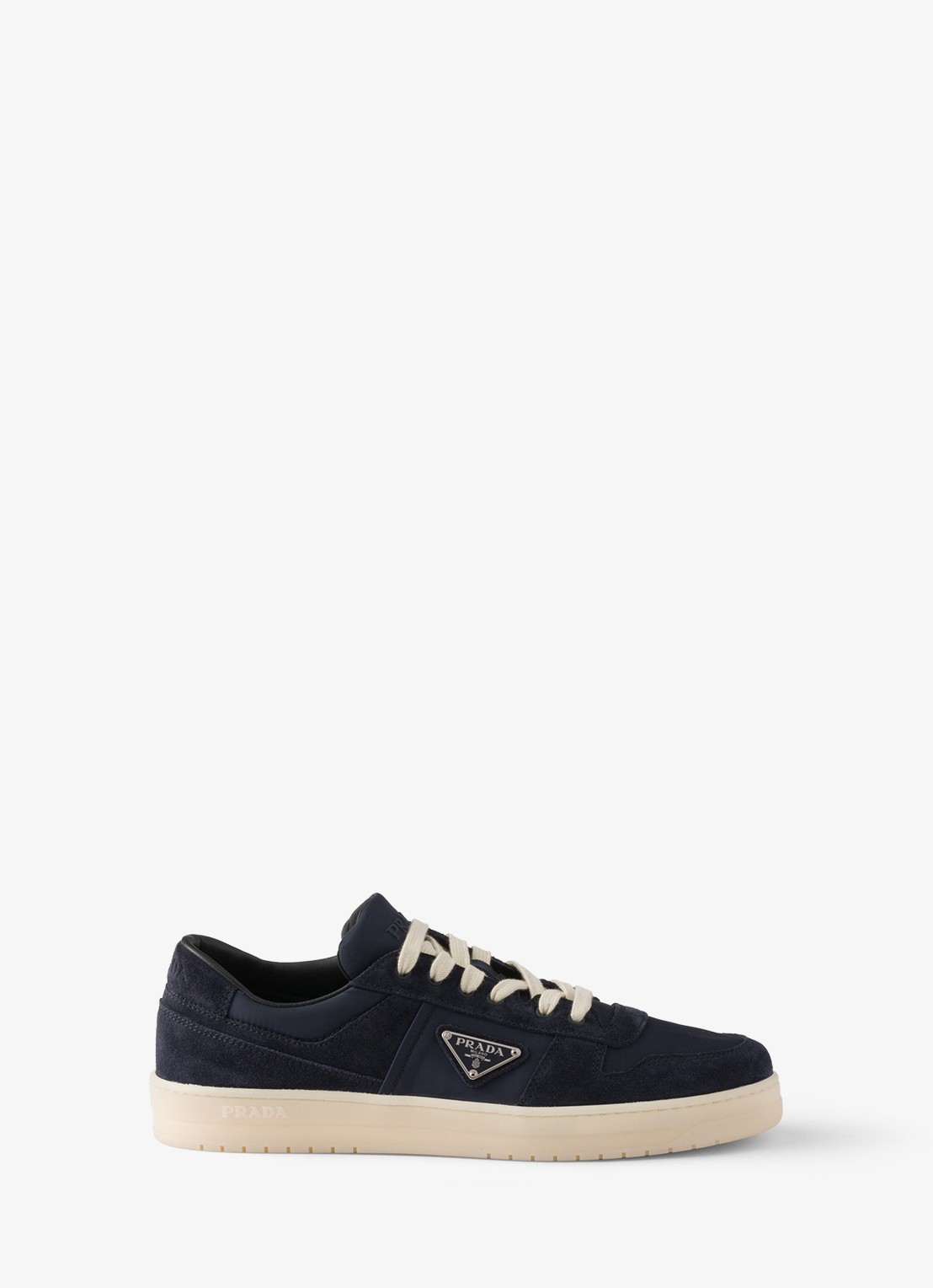 Prada Downtown Re-Nylon sneaker met suède details - voorkant 5 donkerblauw