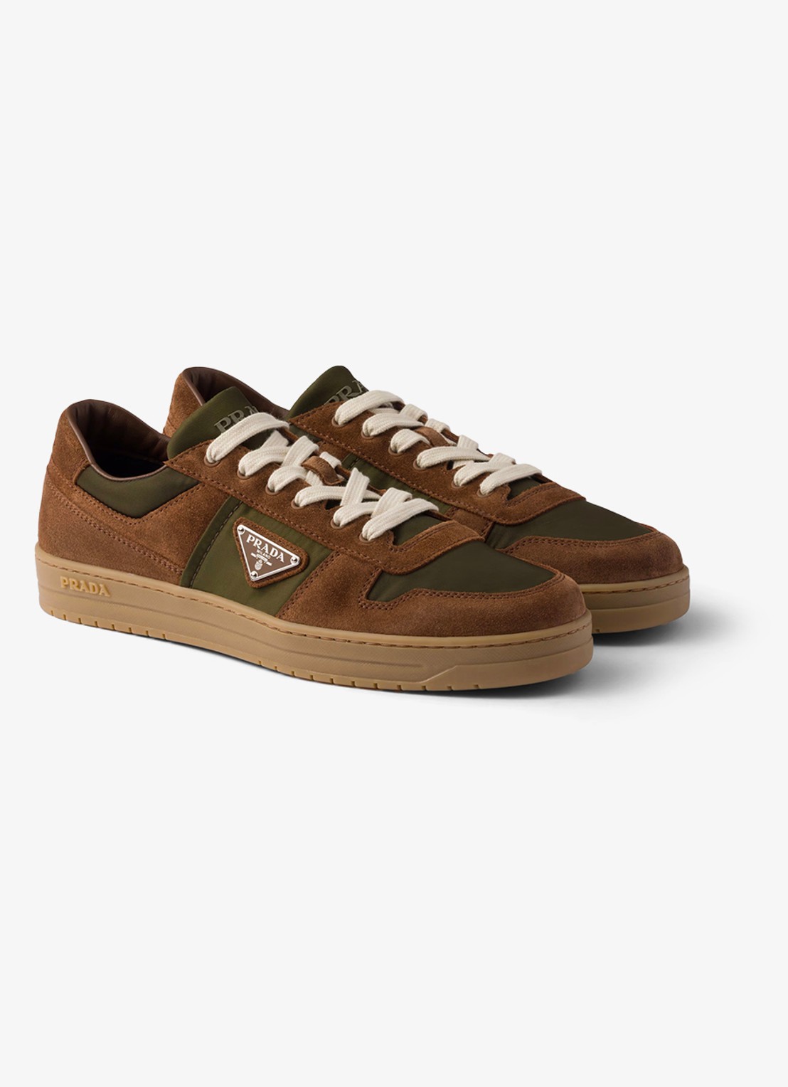 Prada Downtown Re-Nylon sneaker met suède details - voorkant 3 bruin