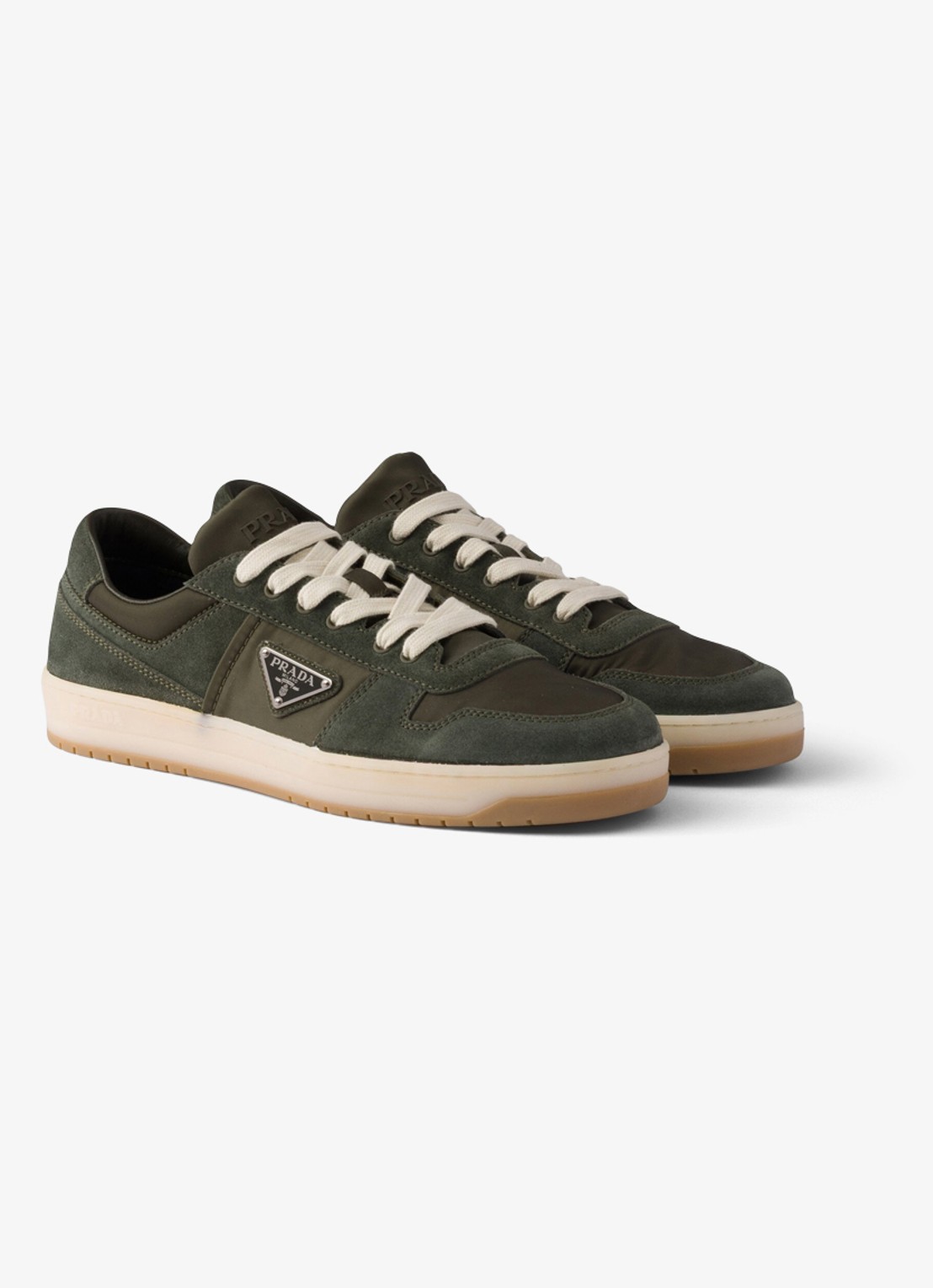 Prada Downtown Re-Nylon sneaker met suède details - detail 2 groen