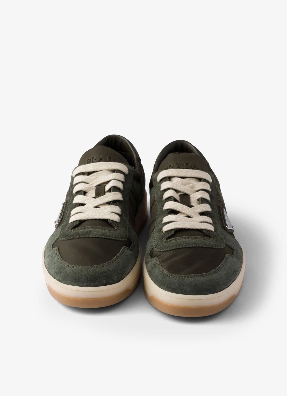 Prada Downtown Re-Nylon sneaker met suède details - detail 3 groen