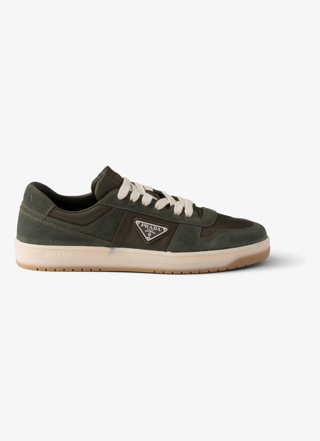 Prada Downtown Re-Nylon sneaker met suède details - voorkant 6 groen