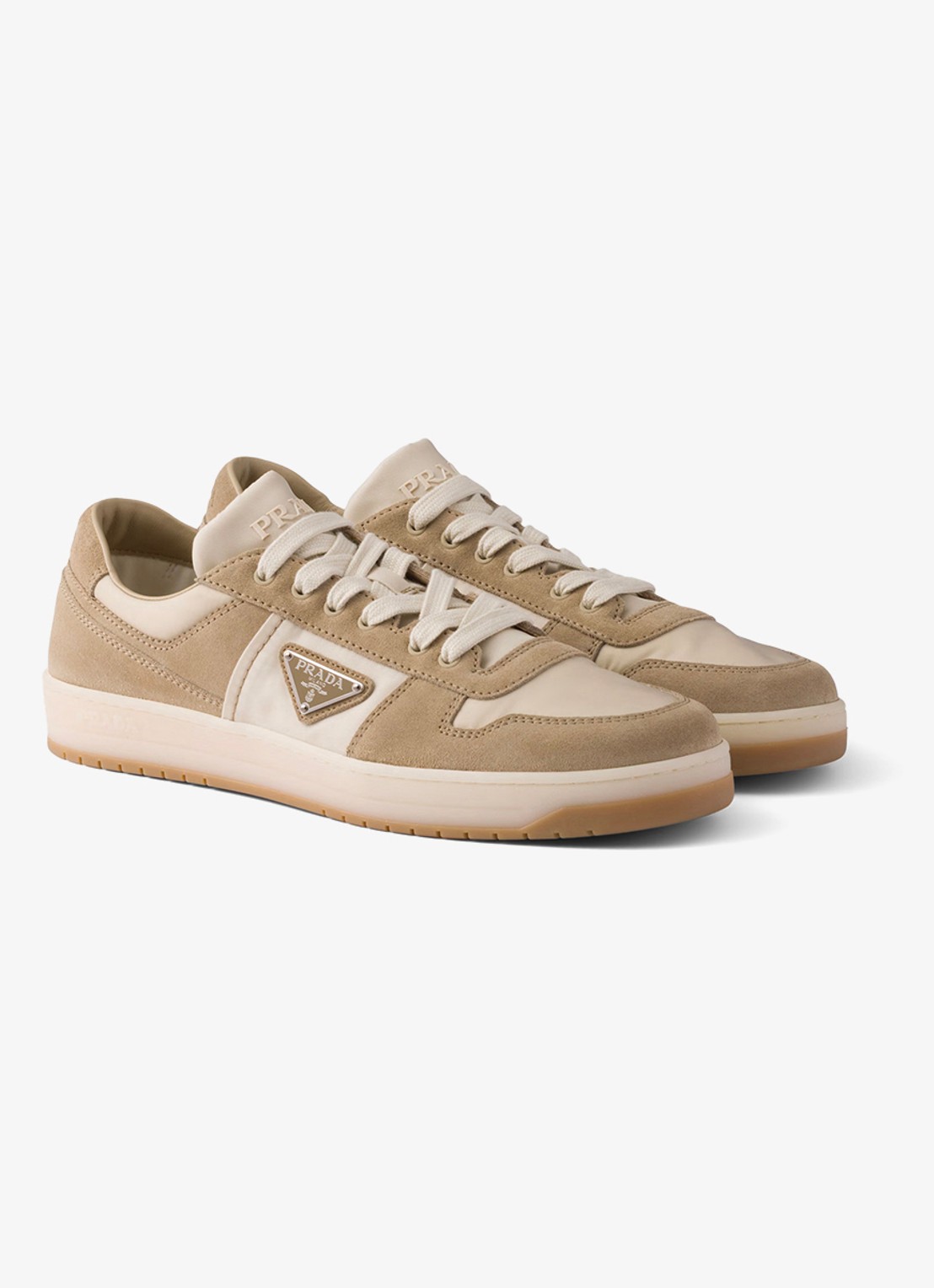 Prada Downtown Re-Nylon sneaker met suède details - detail 4 beige