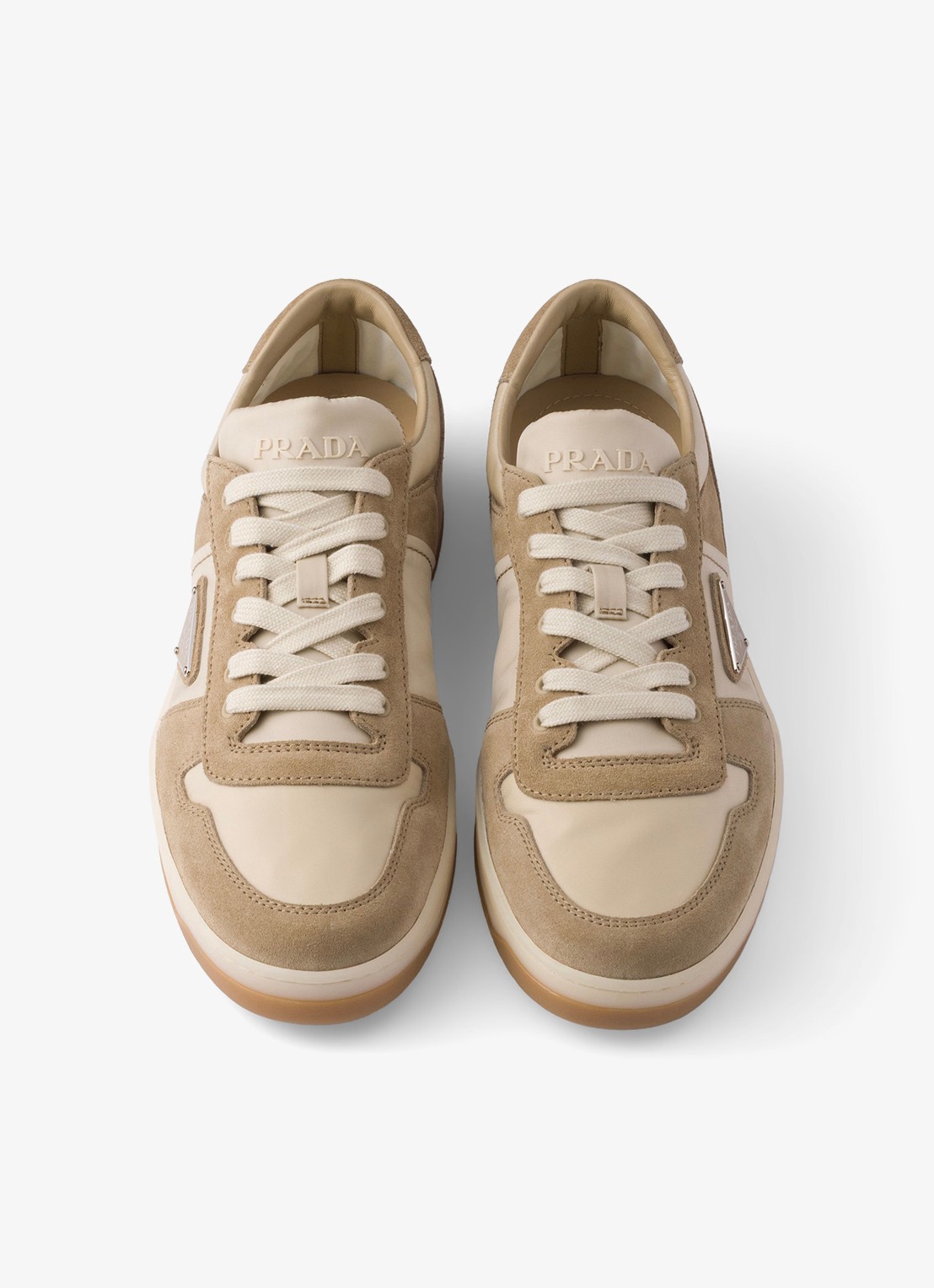 Prada Downtown Re-Nylon sneaker met suède details - detail 5 beige
