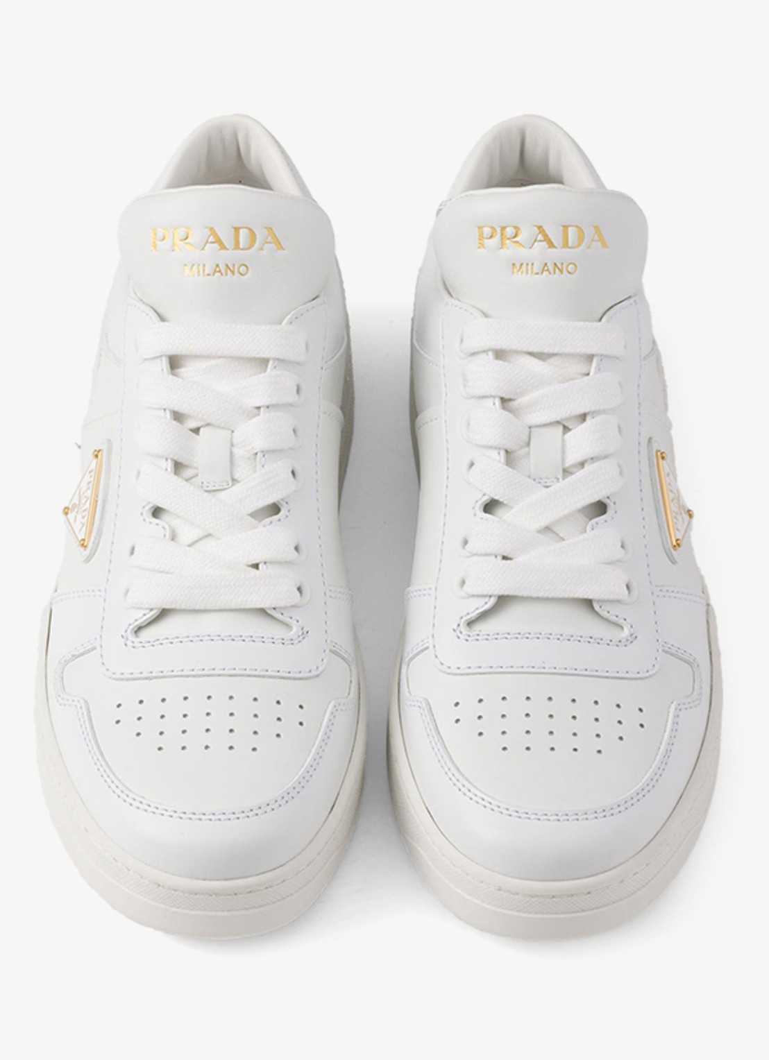 Prada Downtown sneaker van leer met logo - detail 2 wit