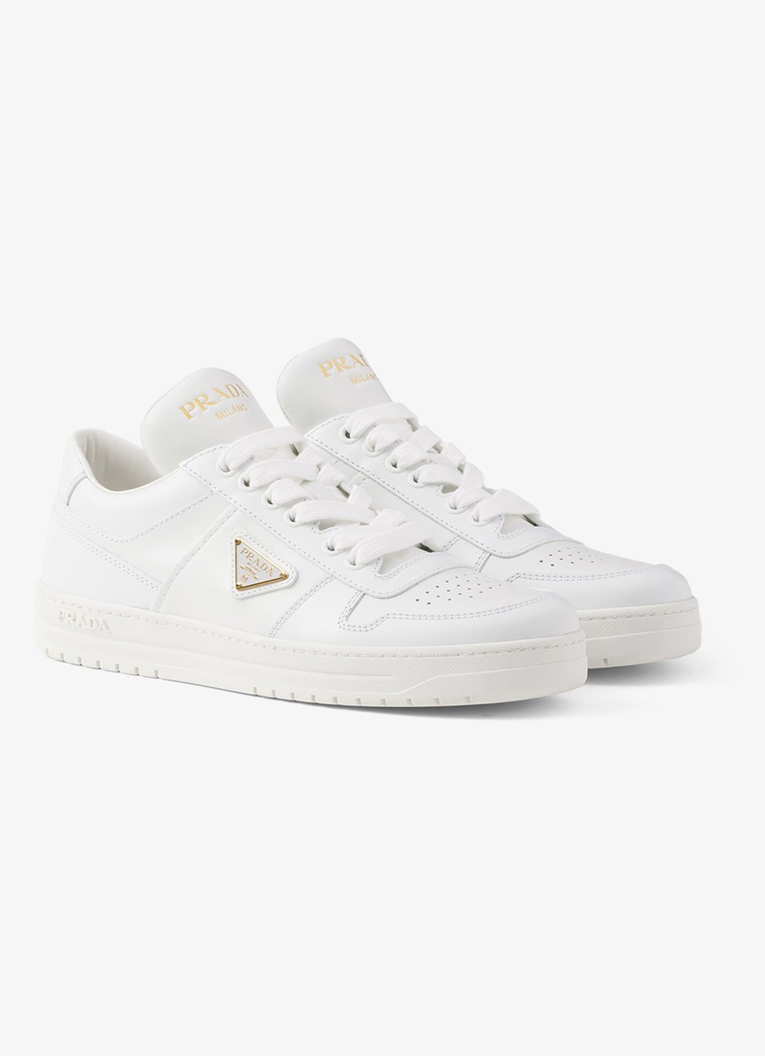 Prada Downtown sneaker van leer met logo - voorkant 5 wit