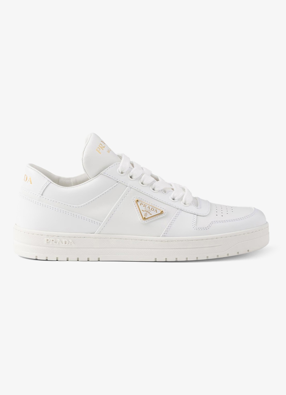 Prada Downtown sneaker van leer met logo - voorkant 6 wit