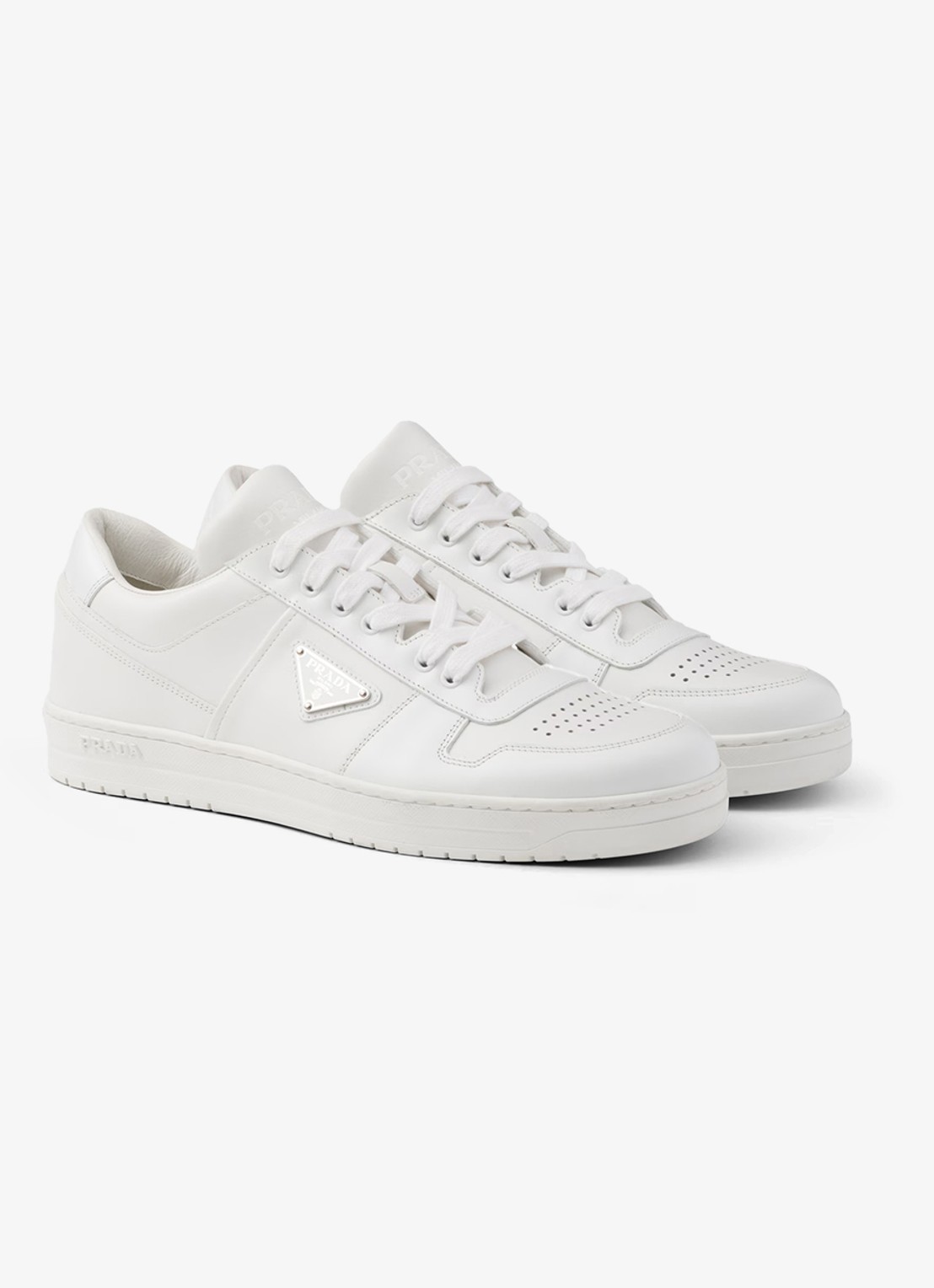 Prada Downtown sneaker van leer met logo - voorkant 5 wit