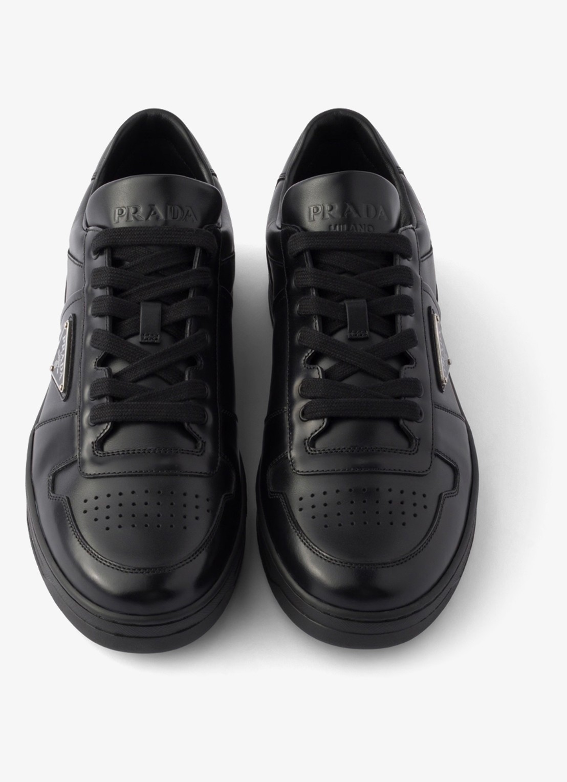Prada Downtown sneaker van leer met logo - detail zwart