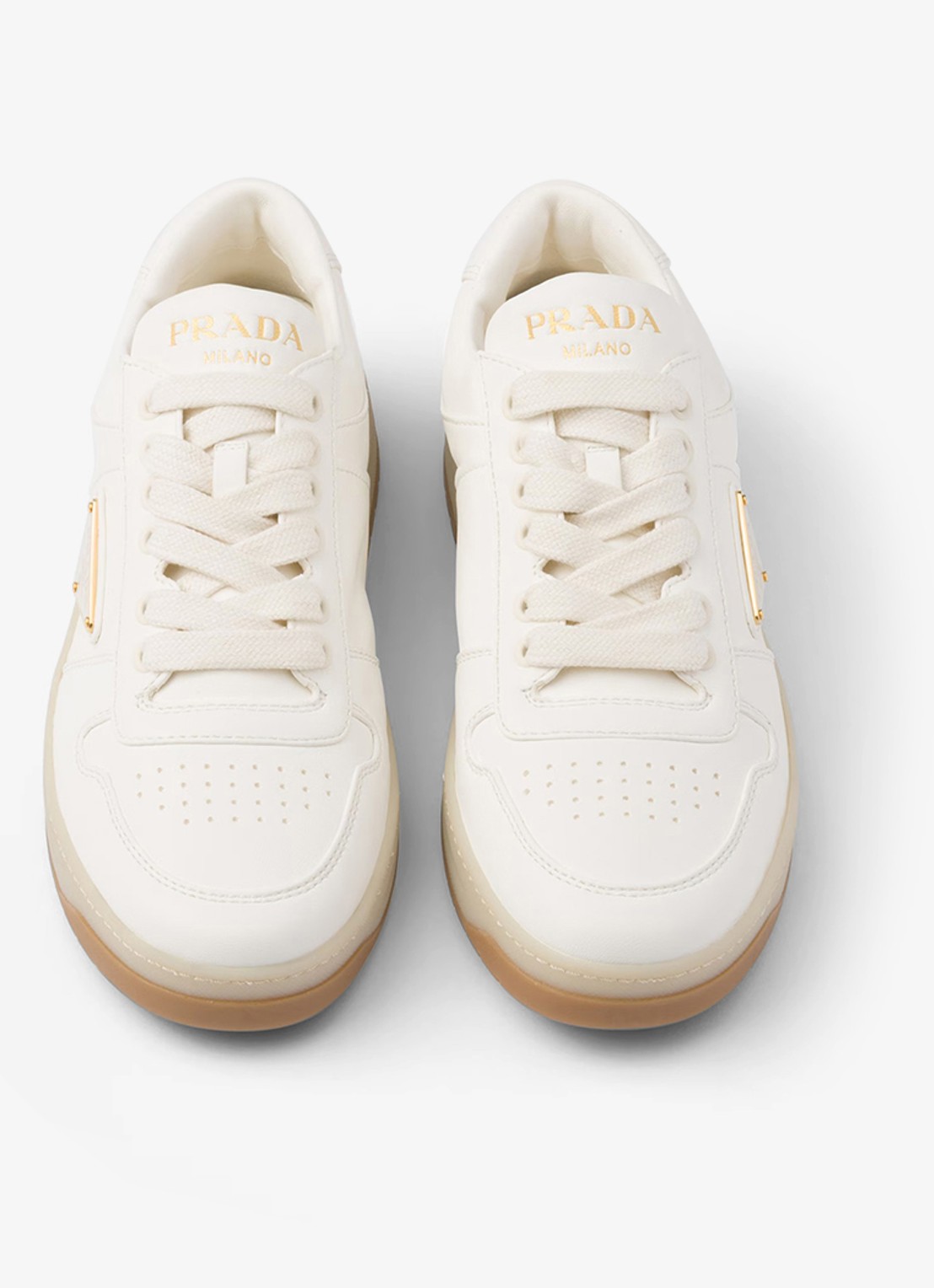 Prada Downtown sneaker van leer  - detail 6 gebroken wit