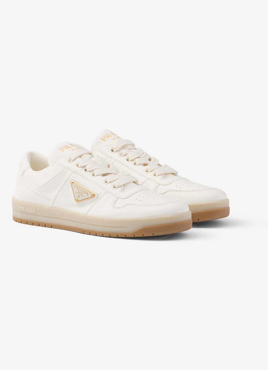 Prada Downtown sneaker van leer  - voorkant 3 gebroken wit