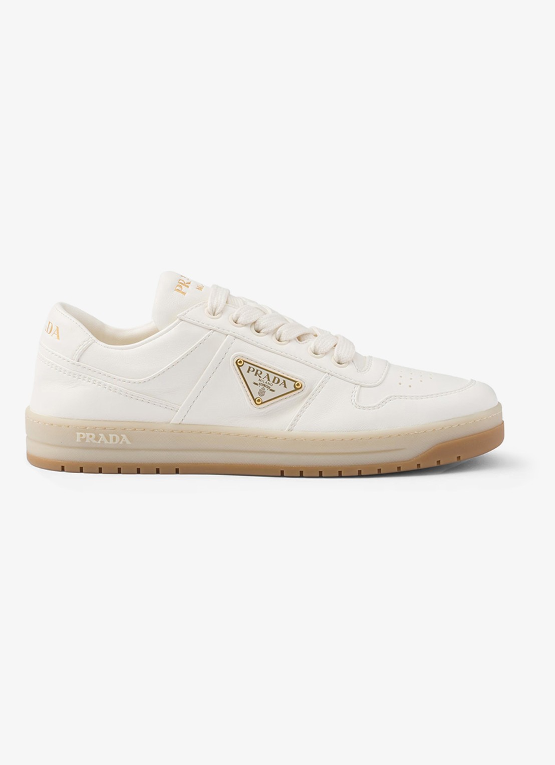 Prada Downtown sneaker van leer  - voorkant 4 gebroken wit