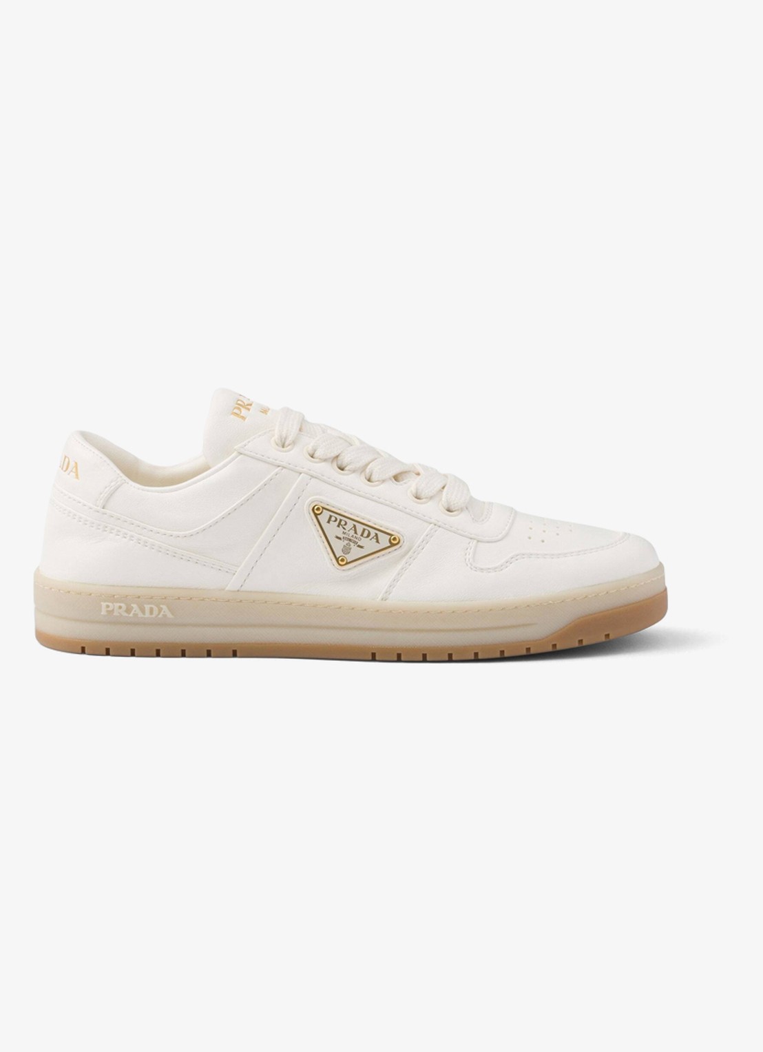 Prada Downtown sneaker van leer  - voorkant 5 gebroken wit