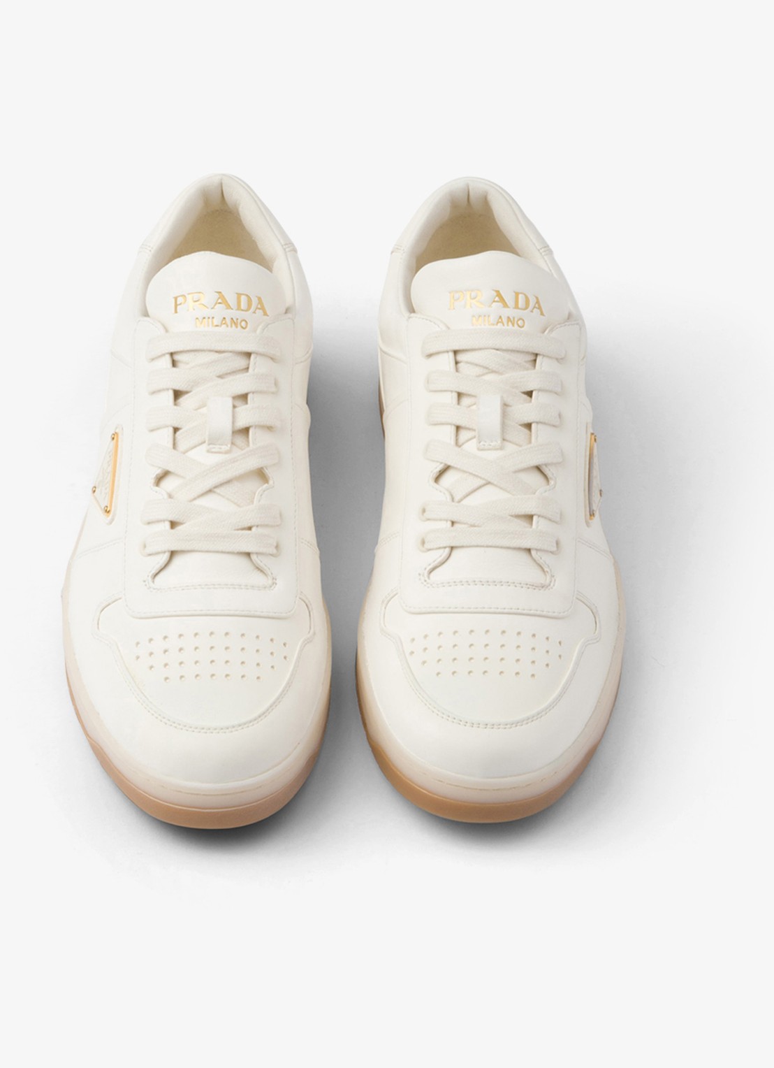 Prada Downtown sneaker van leer - detail 3 gebroken wit
