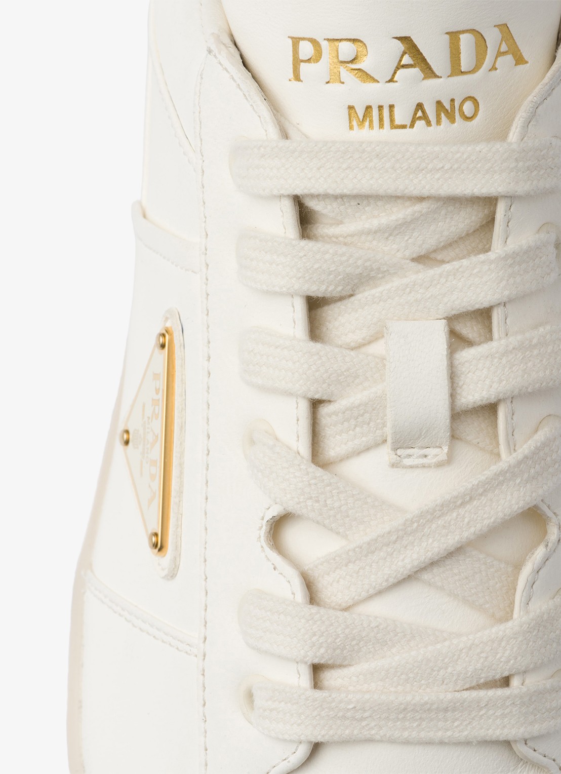 Prada Downtown sneaker van leer - detail 4 gebroken wit