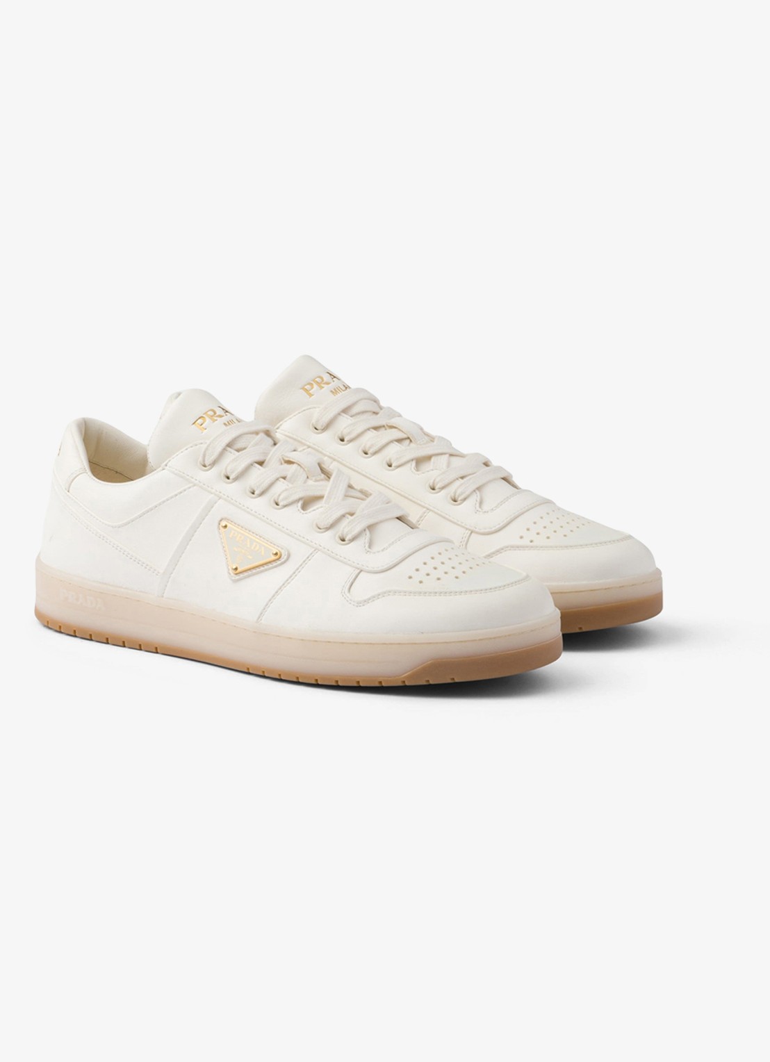 Prada Downtown sneaker van leer - voorkant 2 gebroken wit